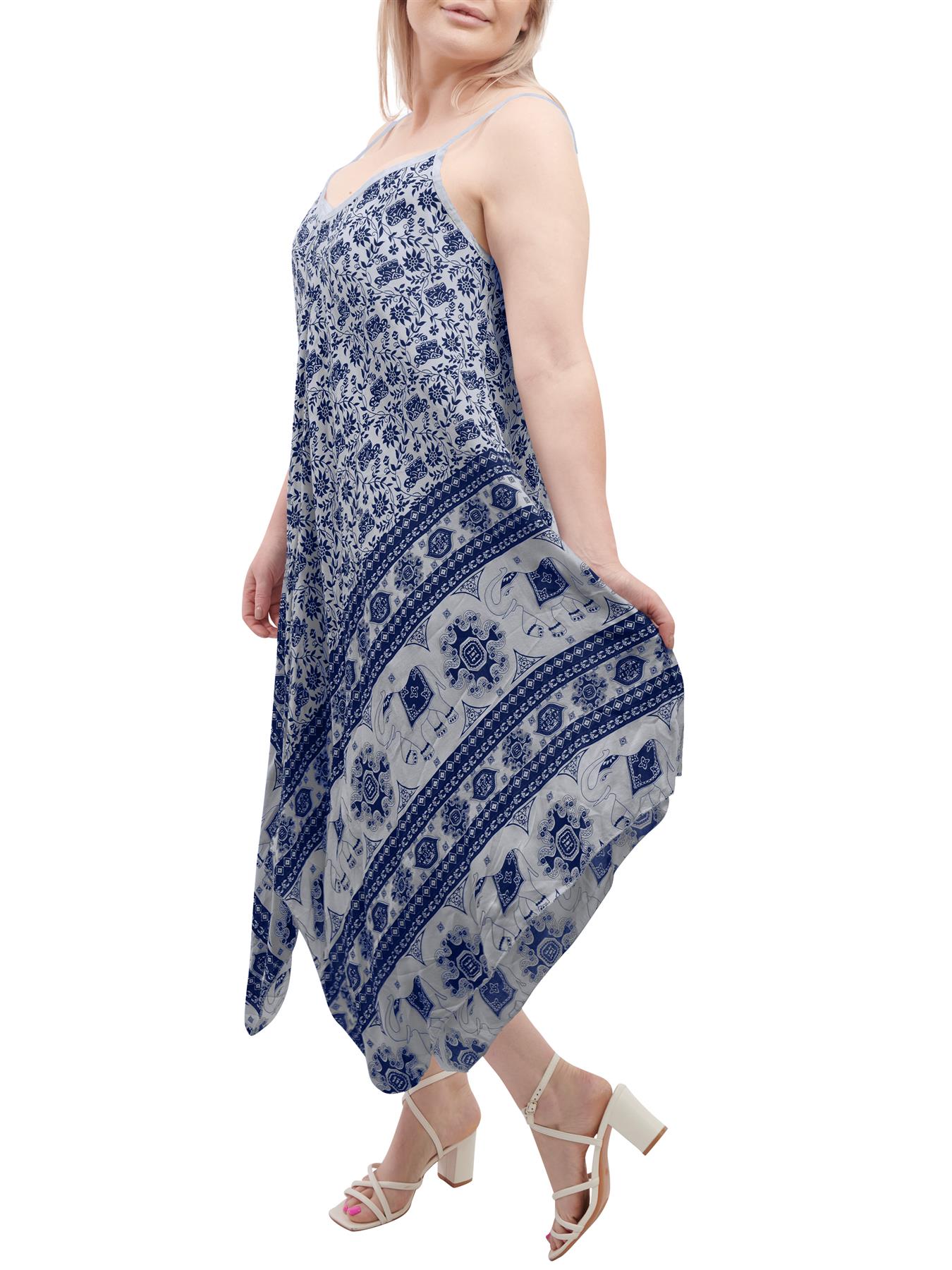 Womens Sleeveless Italian V Neck Hanky Dress Elephant Print Strappy Summer Maxi - Picture 35 of 72