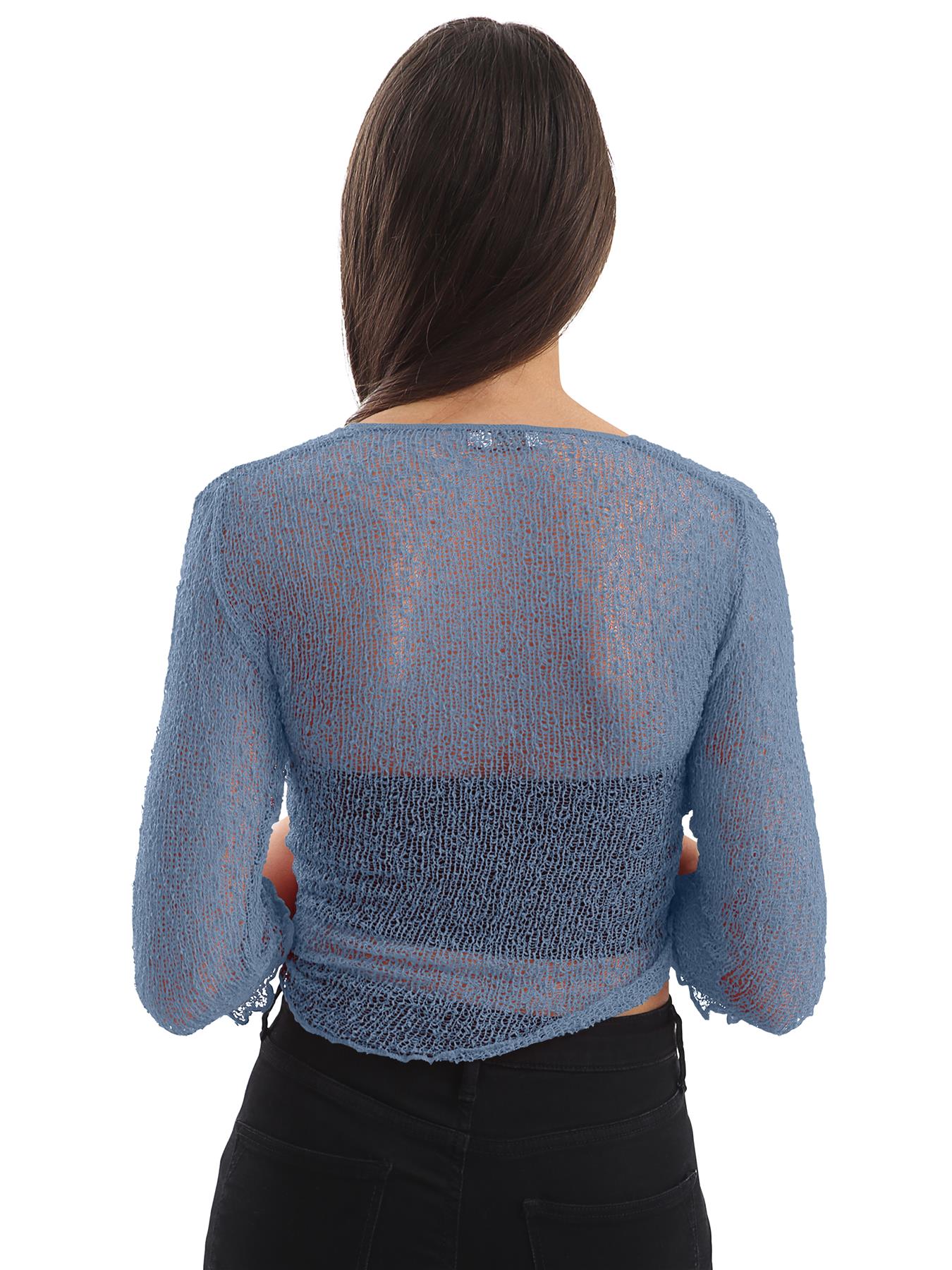 Womens Tie Up Open Front Shrug Ladies Knitted Cropped Bolero beach summer Top - Picture 32 of 169
