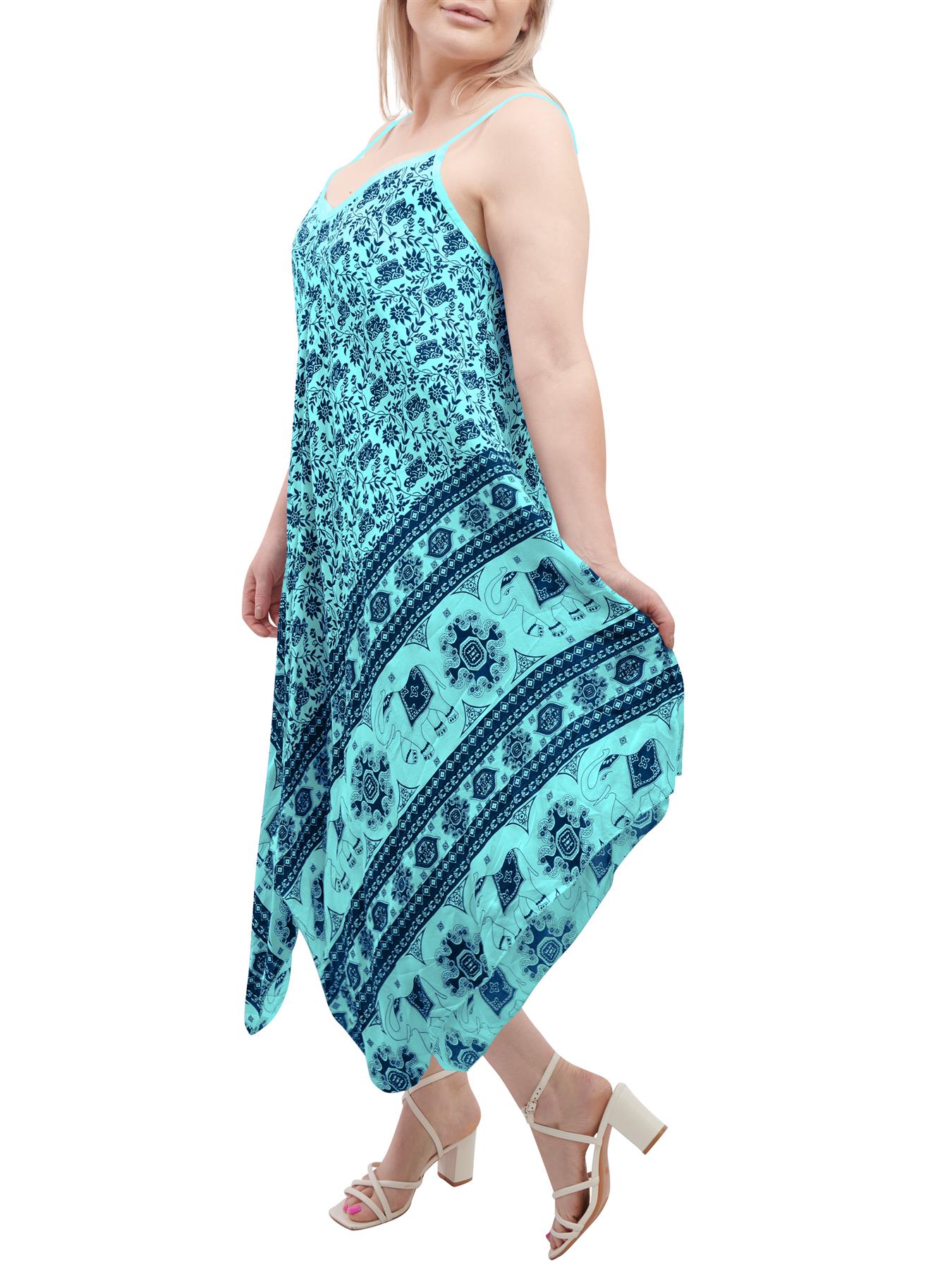 Womens Sleeveless Italian V Neck Hanky Dress Elephant Print Strappy Summer Maxi - Picture 68 of 72
