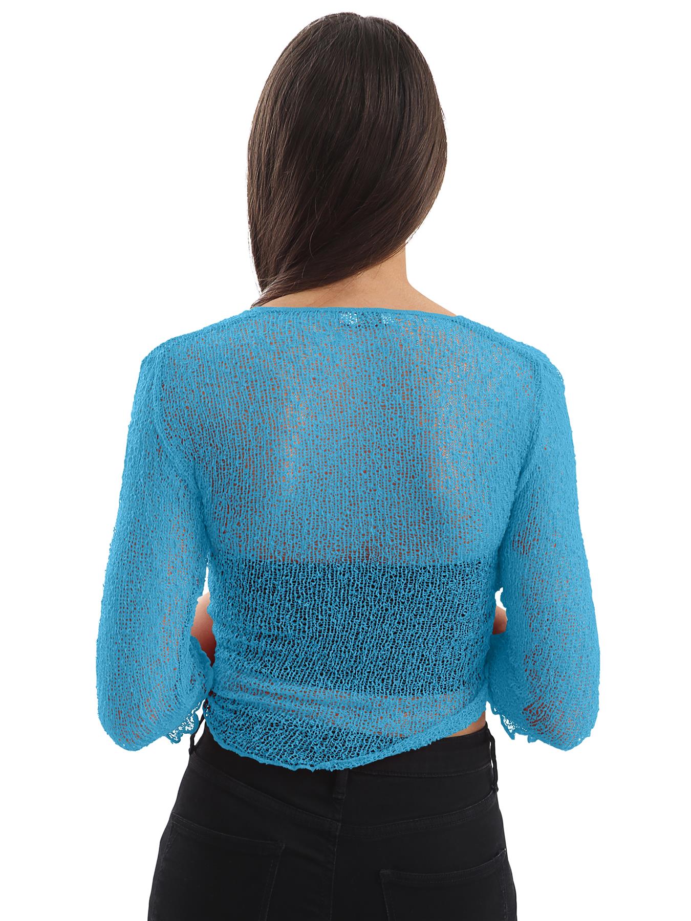 Womens Tie Up Open Front Shrug Ladies Knitted Cropped Bolero beach summer Top - Picture 109 of 169