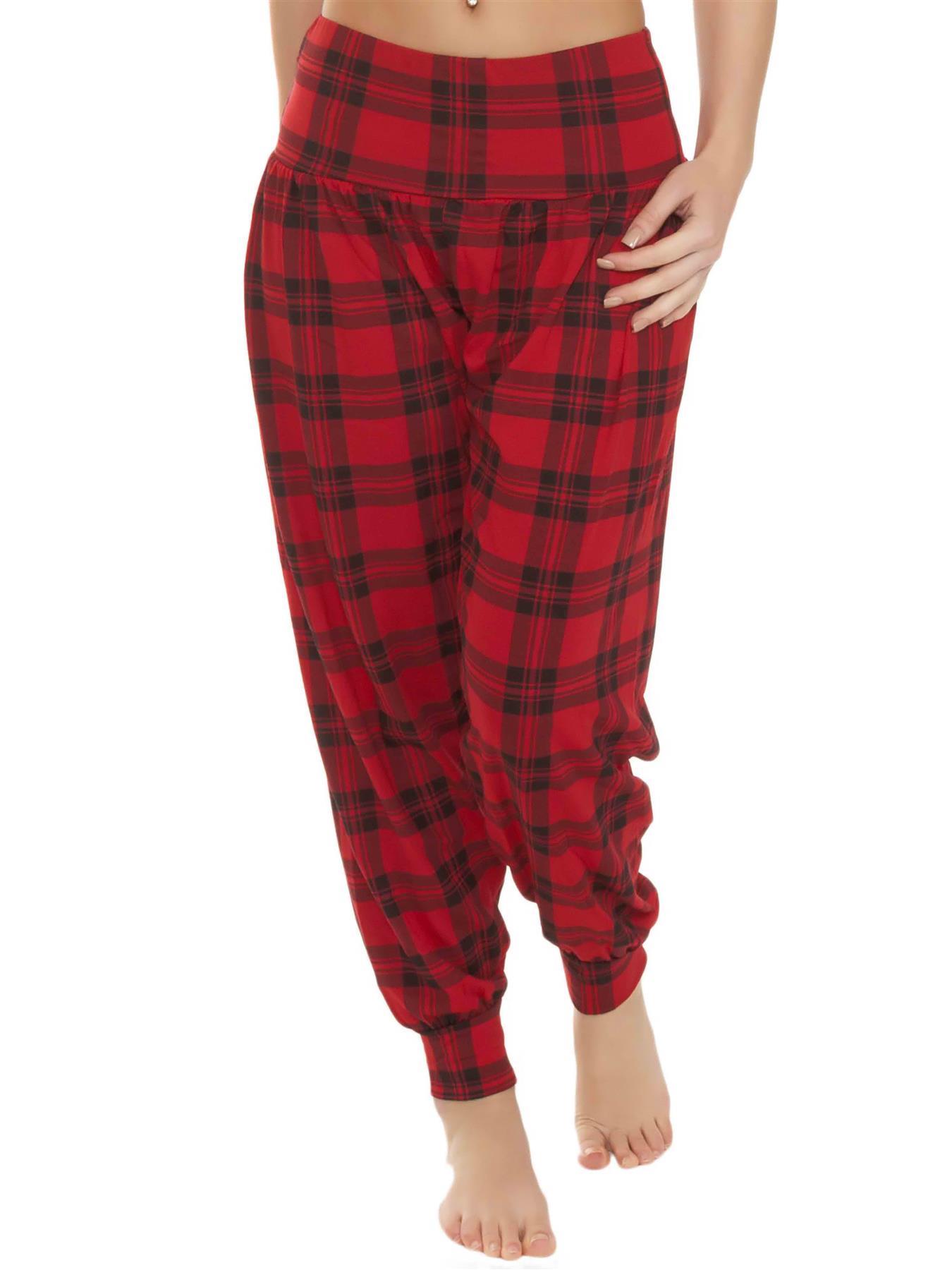 Womens Tartan Print Loose Baggy Style Long Pant Ali Baba Harem Trouser Plus Size - Picture 20 of 20