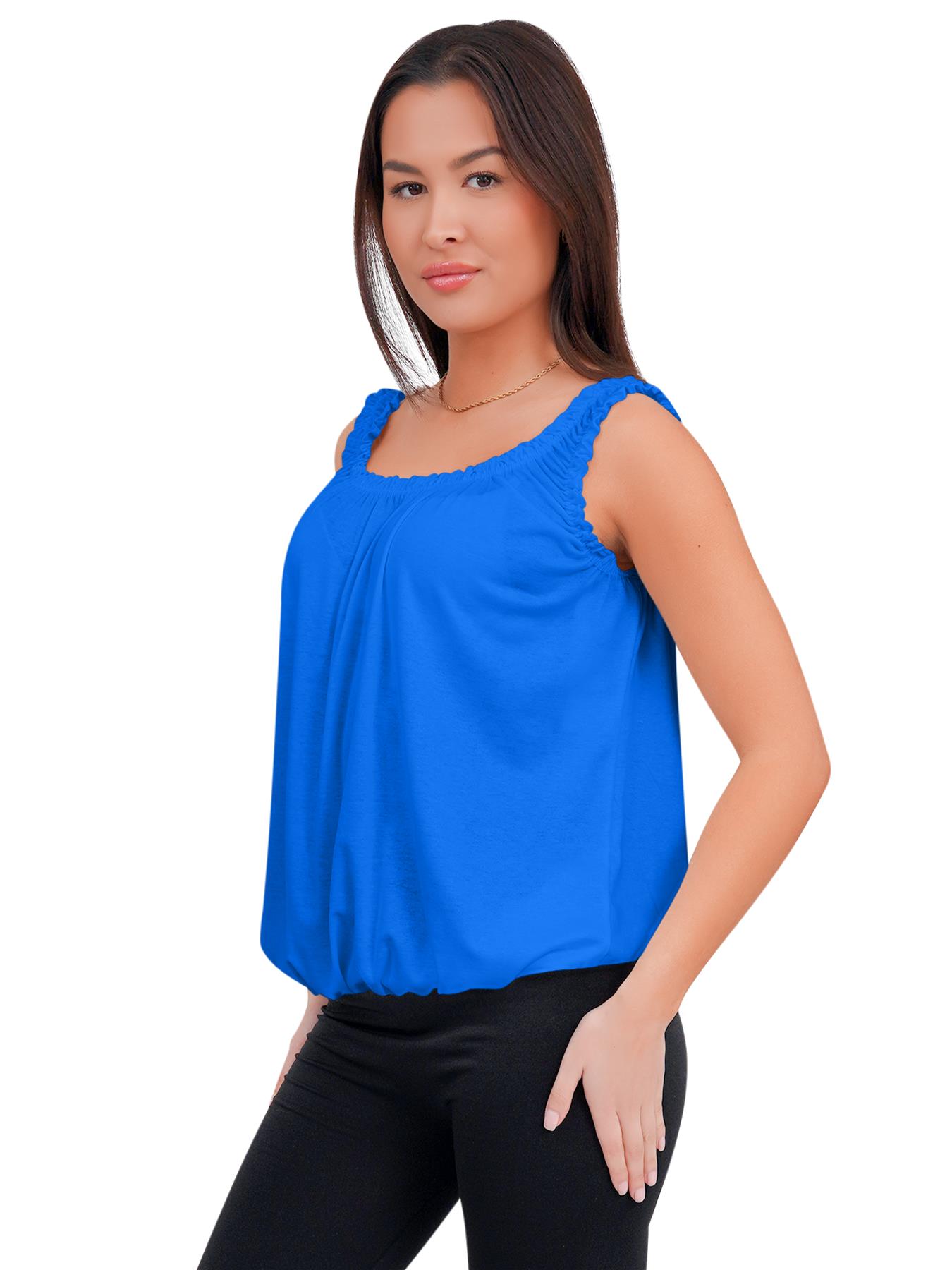Women Round Scoop Neckline Gathered Vest Top Ladies Elastic Bubble Hem Summer - Picture 113 of 138