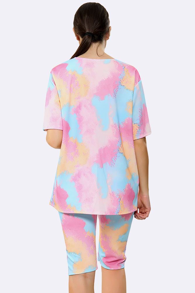 New Womens Summer T-Shirt and Cycling Shorts Set Tie Dye Co-ord Set - Picture 12 of 12