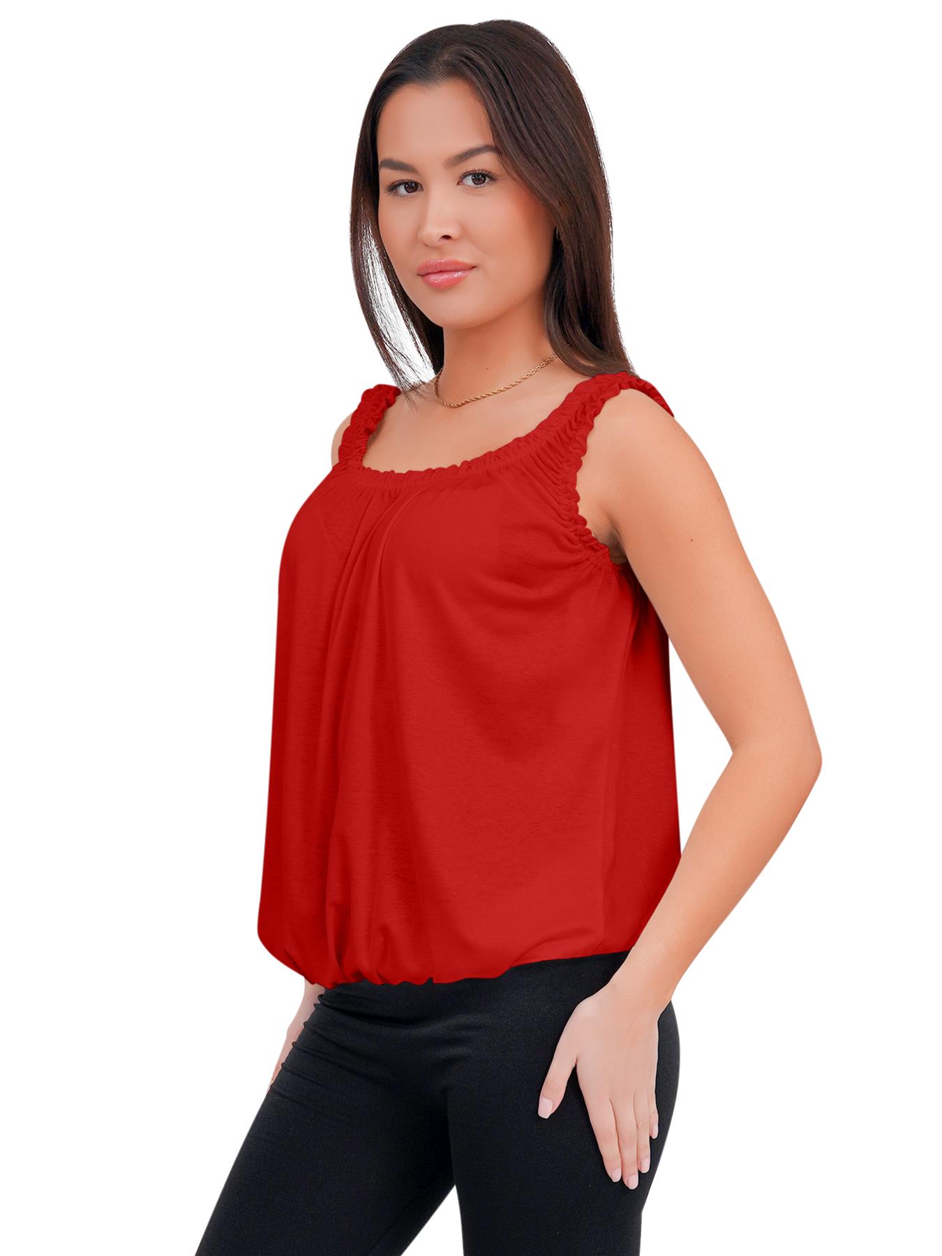 Women Round Scoop Neckline Gathered Vest Top Ladies Elastic Bubble Hem Summer - Picture 109 of 138