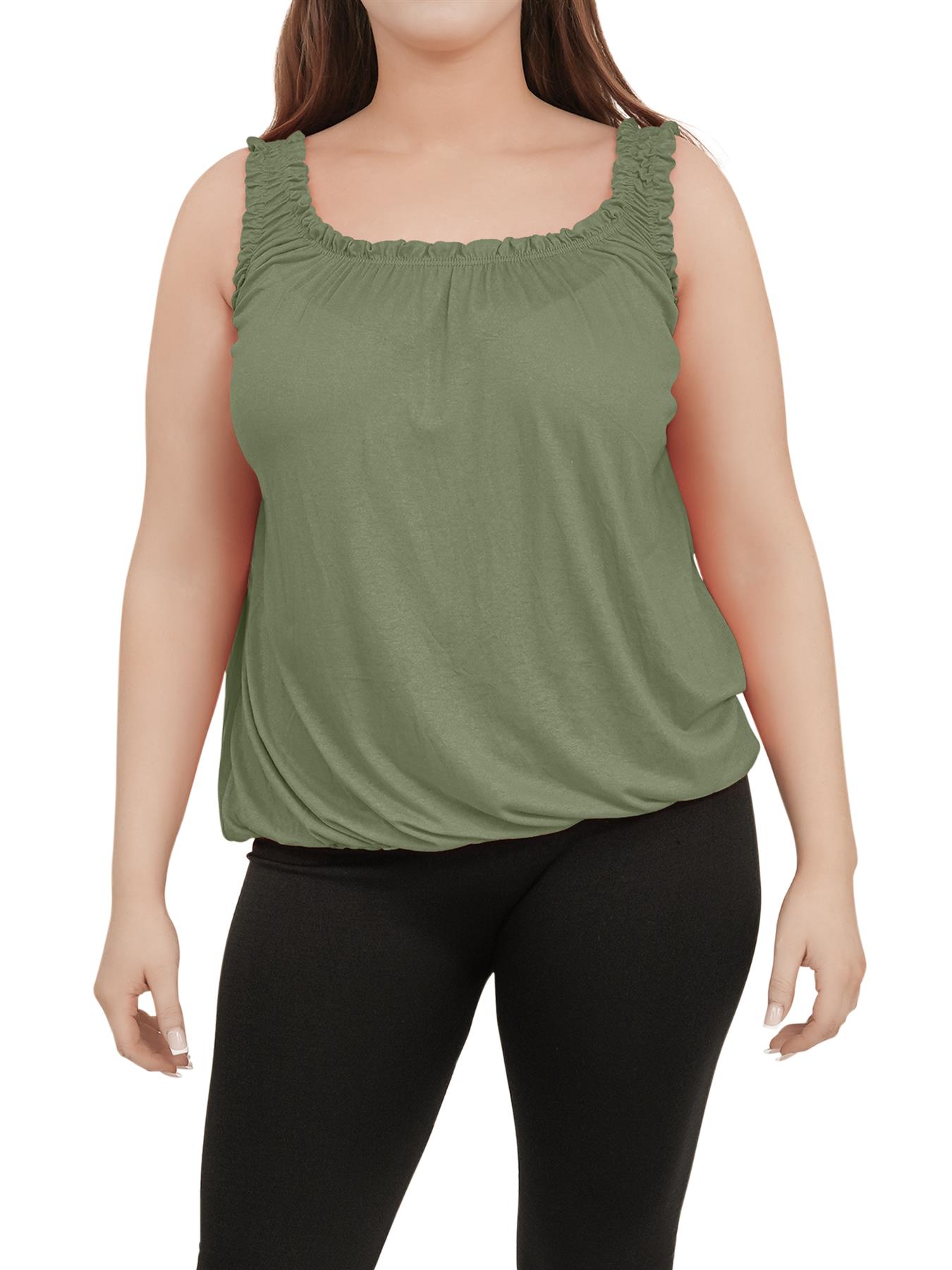 Women Round Scoop Neckline Gathered Vest Top Ladies Elastic Bubble Hem Summer - Picture 62 of 138