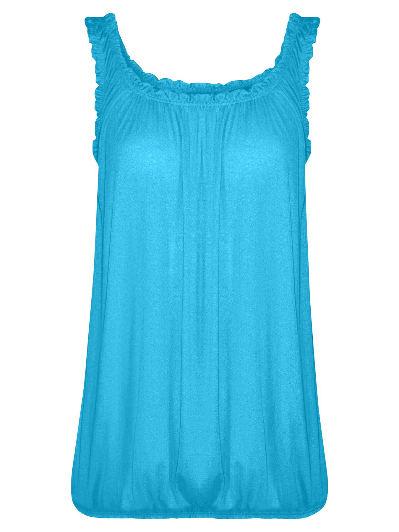 Women Round Scoop Neckline Gathered Vest Top Ladies Elastic Bubble Hem Summer - Picture 126 of 138
