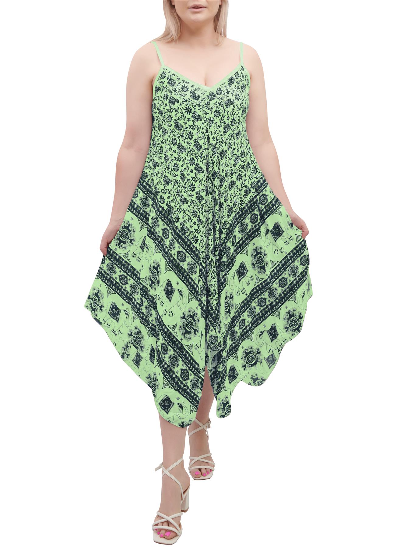 Womens Sleeveless Italian V Neck Hanky Dress Elephant Print Strappy Summer Maxi - Picture 43 of 72