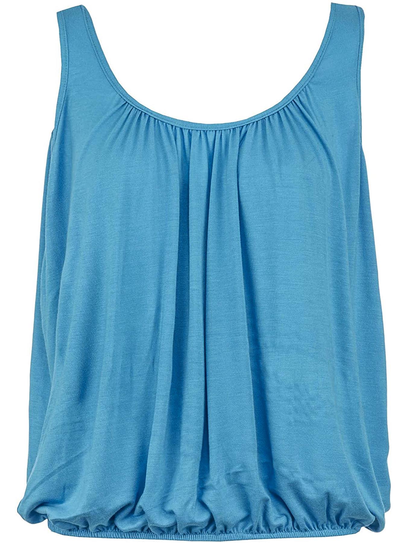 Womens Italian Plated Basic Top Ladies Elasticated Round Scoop Neck Vest T-Shirt - Picture 94 of 102