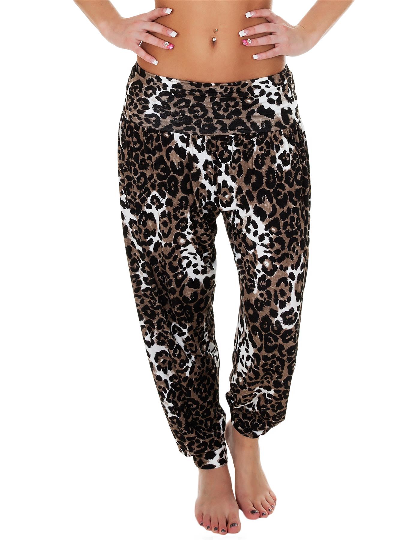 Womens Harem trouser Brown Cheetah Print Ali Baggy Ladies Hareem Pants - Picture 3 of 5