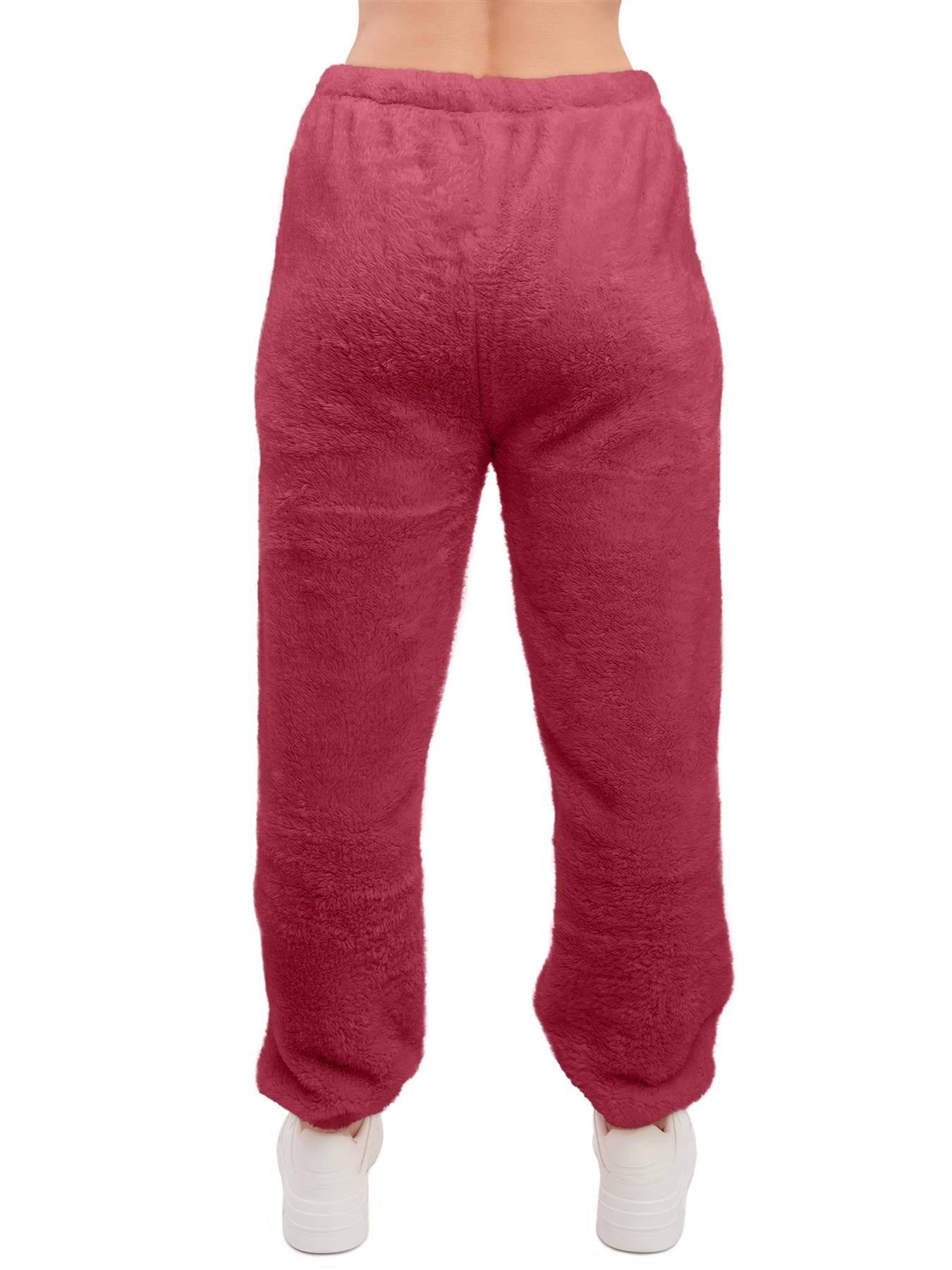 Mujeres Peluche Polar Joggers Invierno Suelto Dobladillo Cierre Damas Ropa de Salón Pantalón Reino Unido - Imagen 29 de 29