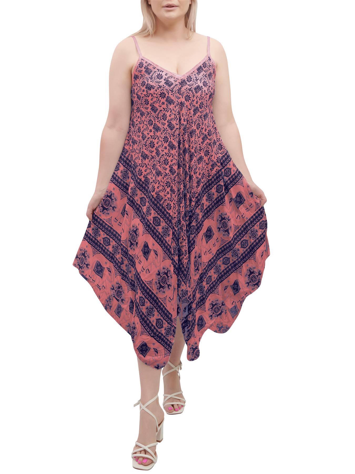 Womens Sleeveless Italian V Neck Hanky Dress Elephant Print Strappy Summer Maxi - Picture 15 of 72