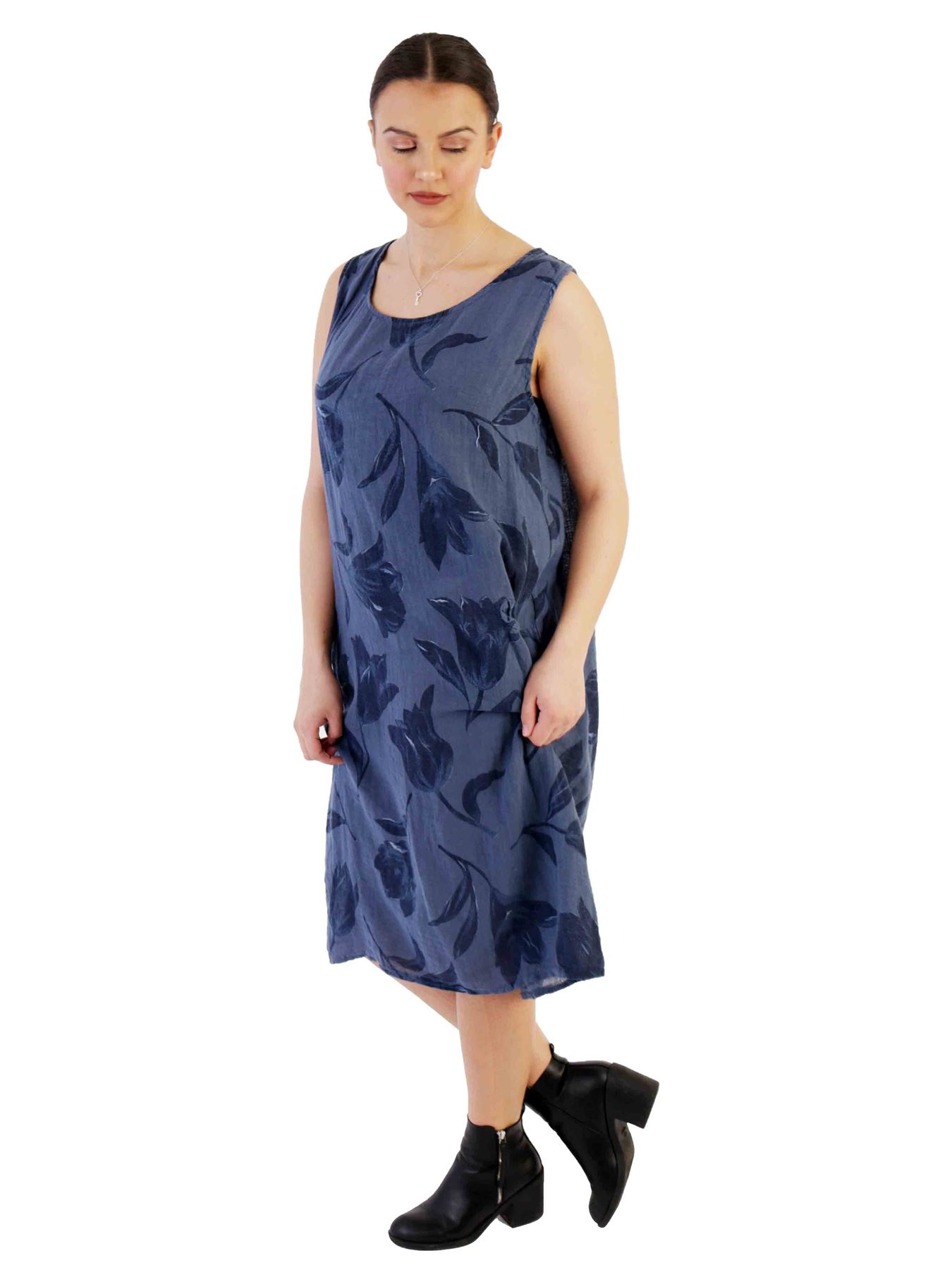 Damen Tulpen Print kleid Frau Blumenmuster Crew Hals Italienisch Moda Lagenlook