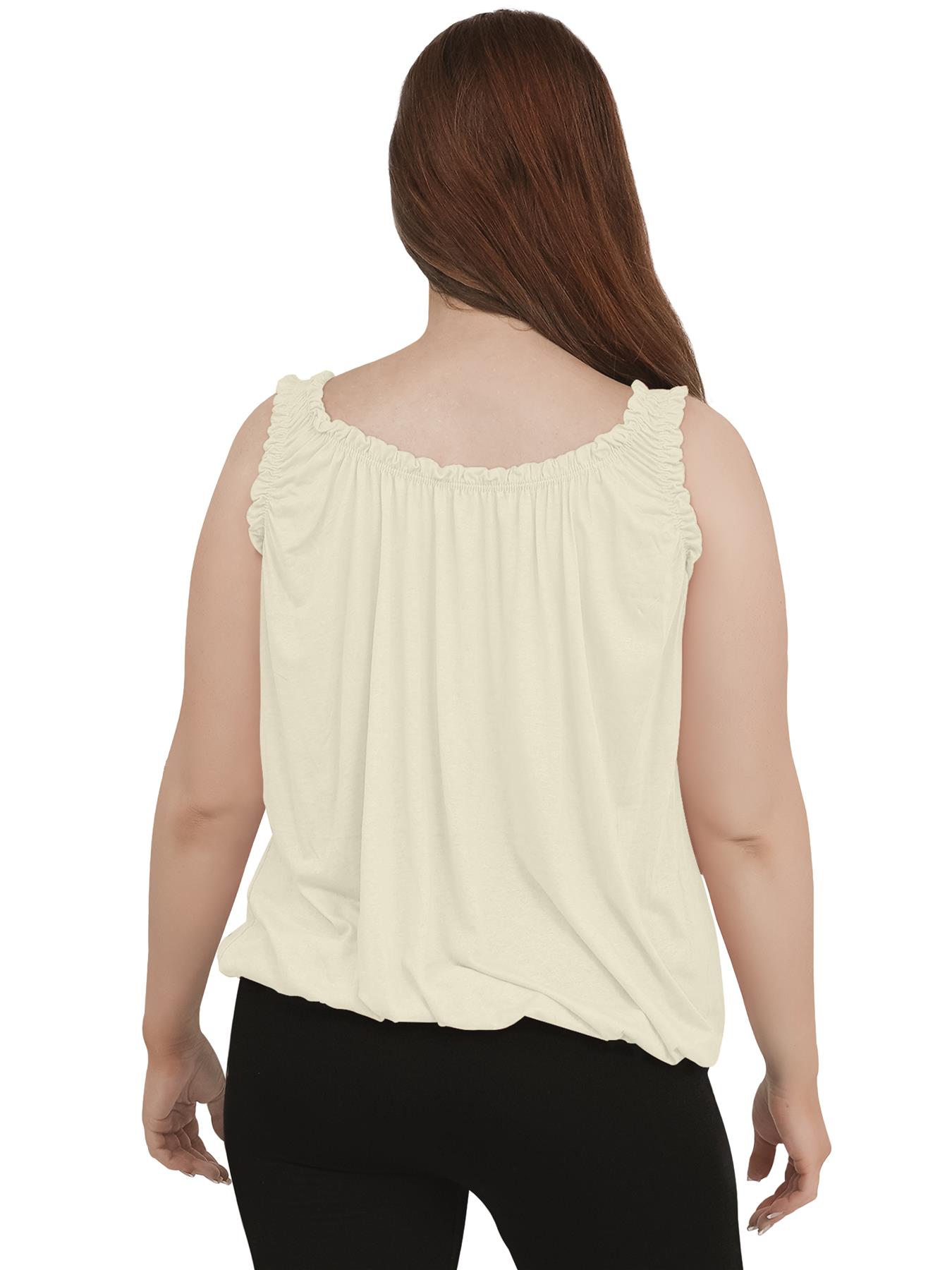 Women Round Scoop Neckline Gathered Vest Top Ladies Elastic Bubble Hem Summer - Picture 67 of 138