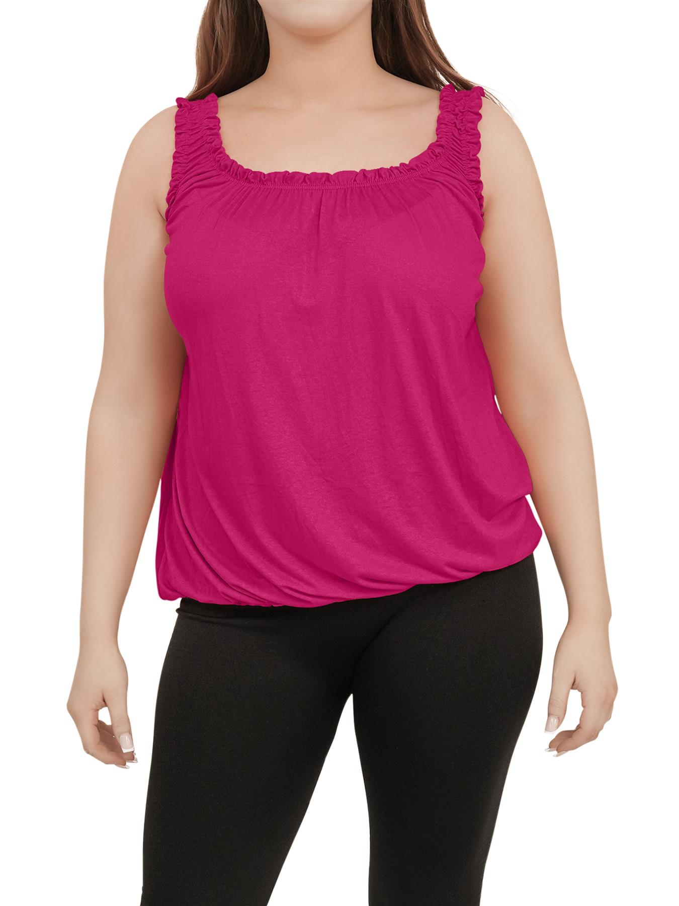 Women Round Scoop Neckline Gathered Vest Top Ladies Elastic Bubble Hem Summer - Picture 47 of 138