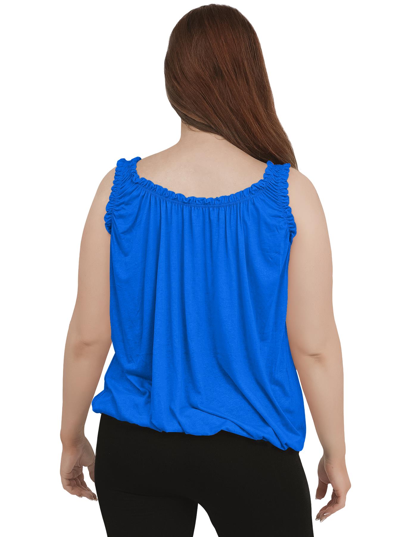 Women Round Scoop Neckline Gathered Vest Top Ladies Elastic Bubble Hem Summer - Picture 115 of 138