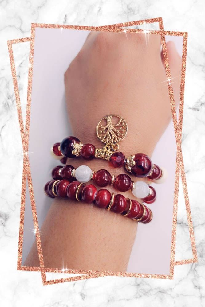 LMF 3Pcs/Set Boho Tree Pendant Bracelet Girls Chic Beaded Bangle - Picture 2 of 6