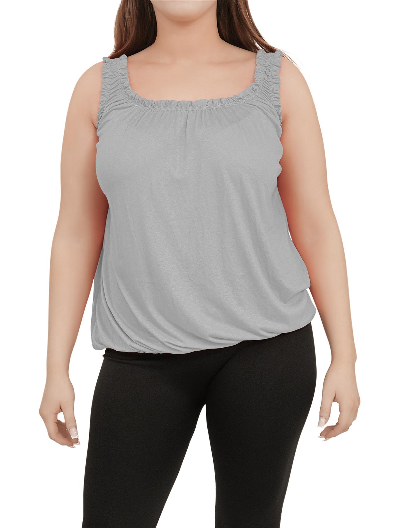 Women Round Scoop Neckline Gathered Vest Top Ladies Elastic Bubble Hem Summer - Picture 74 of 138