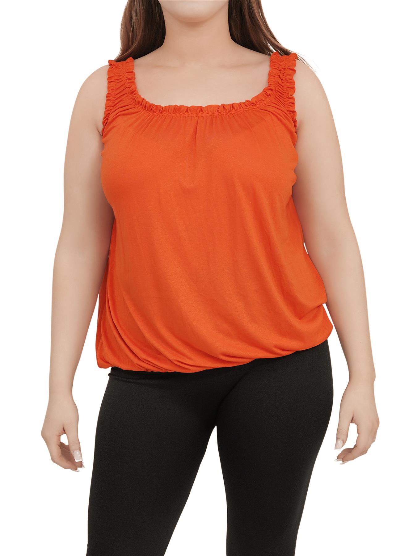 Women Round Scoop Neckline Gathered Vest Top Ladies Elastic Bubble Hem Summer - Picture 105 of 138