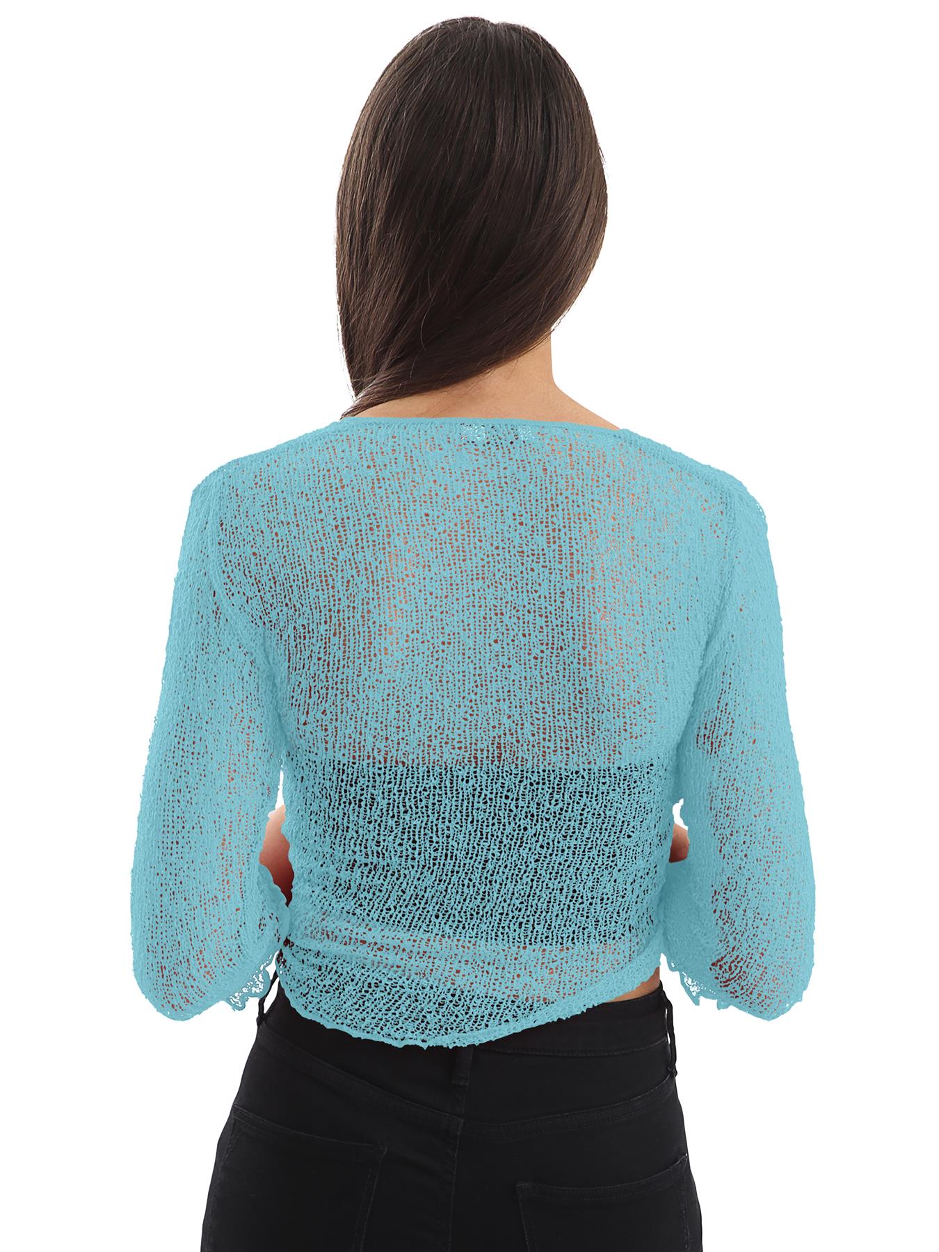 Womens Tie Up Open Front Shrug Ladies Knitted Cropped Bolero beach summer Top - Picture 8 of 169