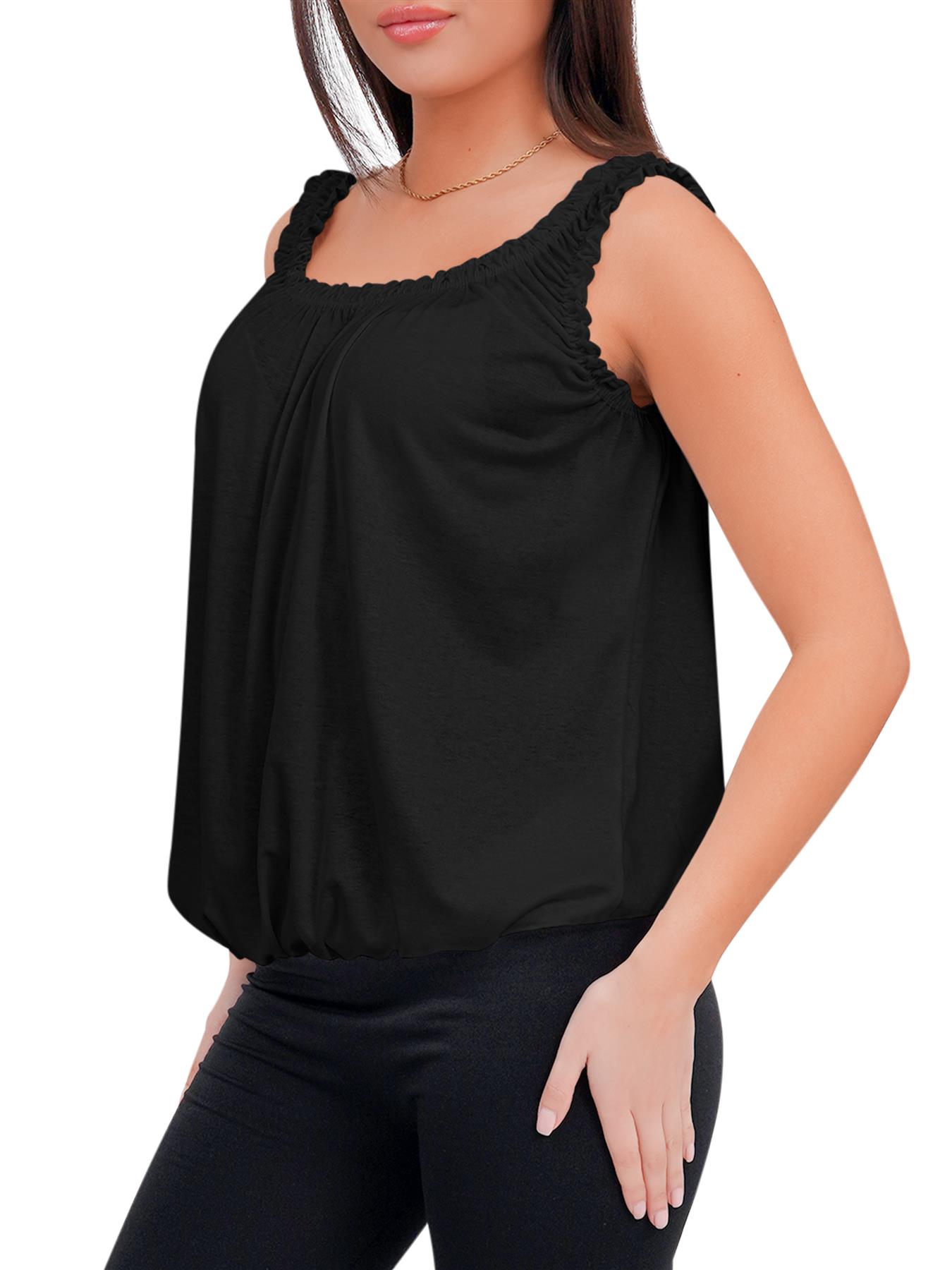 Women Round Scoop Neckline Gathered Vest Top Ladies Elastic Bubble Hem Summer - Picture 15 of 138