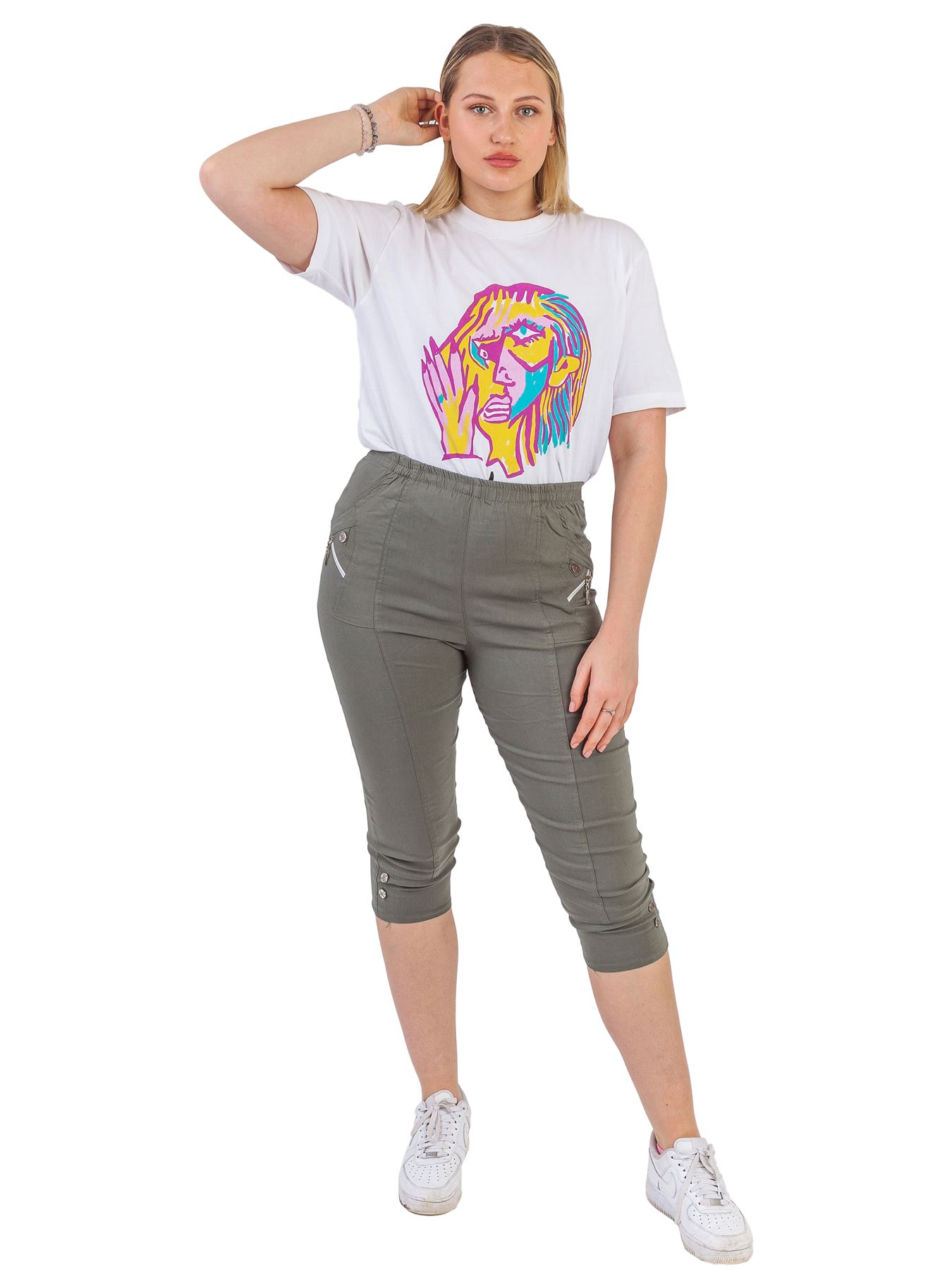 Ladies 3/4 Shorts Crops Women's Pedal Pushers Capri Pants Stretch Trousers NEW - Picture 21 of 28