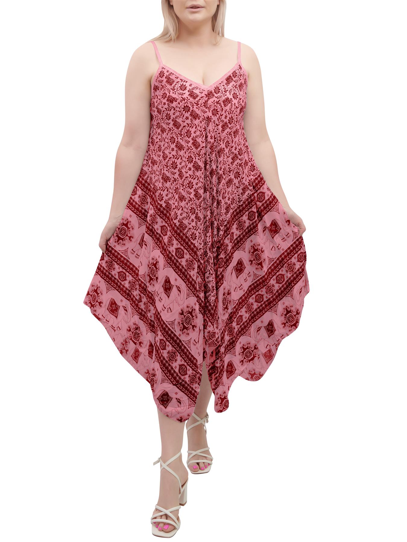 Womens Sleeveless Italian V Neck Hanky Dress Elephant Print Strappy Summer Maxi - Picture 27 of 72