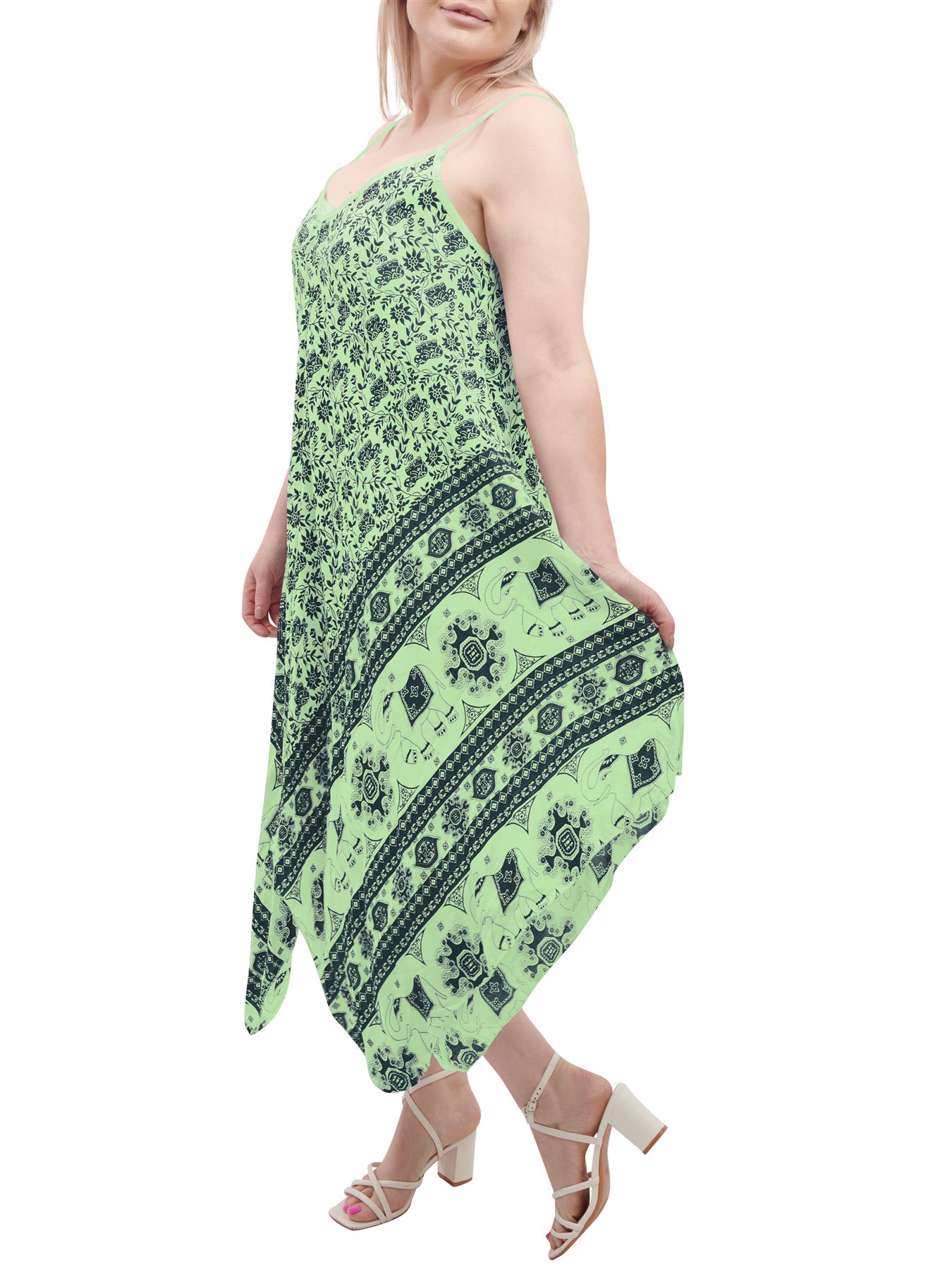 Womens Sleeveless Italian V Neck Hanky Dress Elephant Print Strappy Summer Maxi - Picture 44 of 72