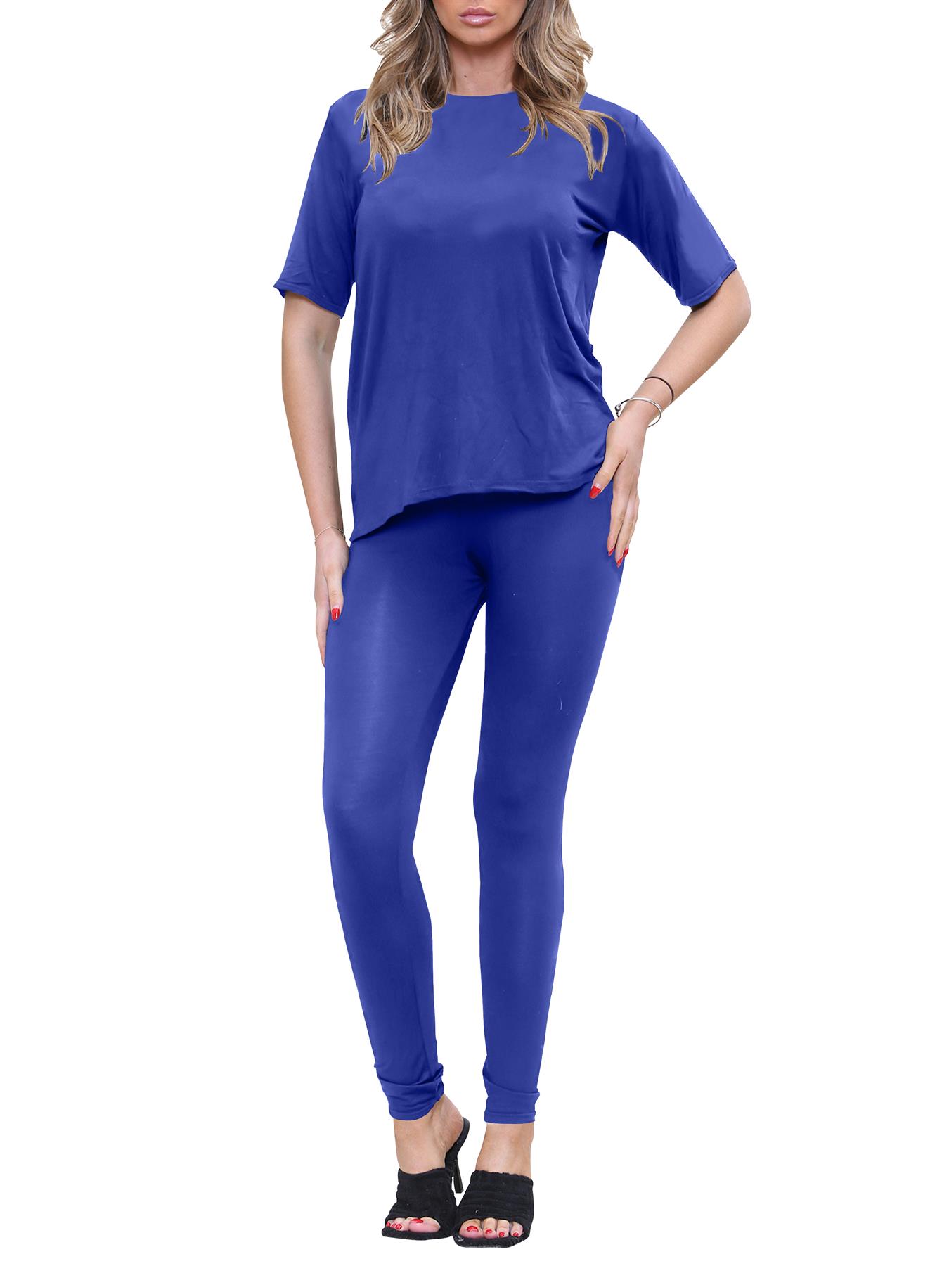 2 Piece Womens Plain Co-ord Set Summer Slim Fit Short Sleeve Loungewear Set - Picture 67 of 119