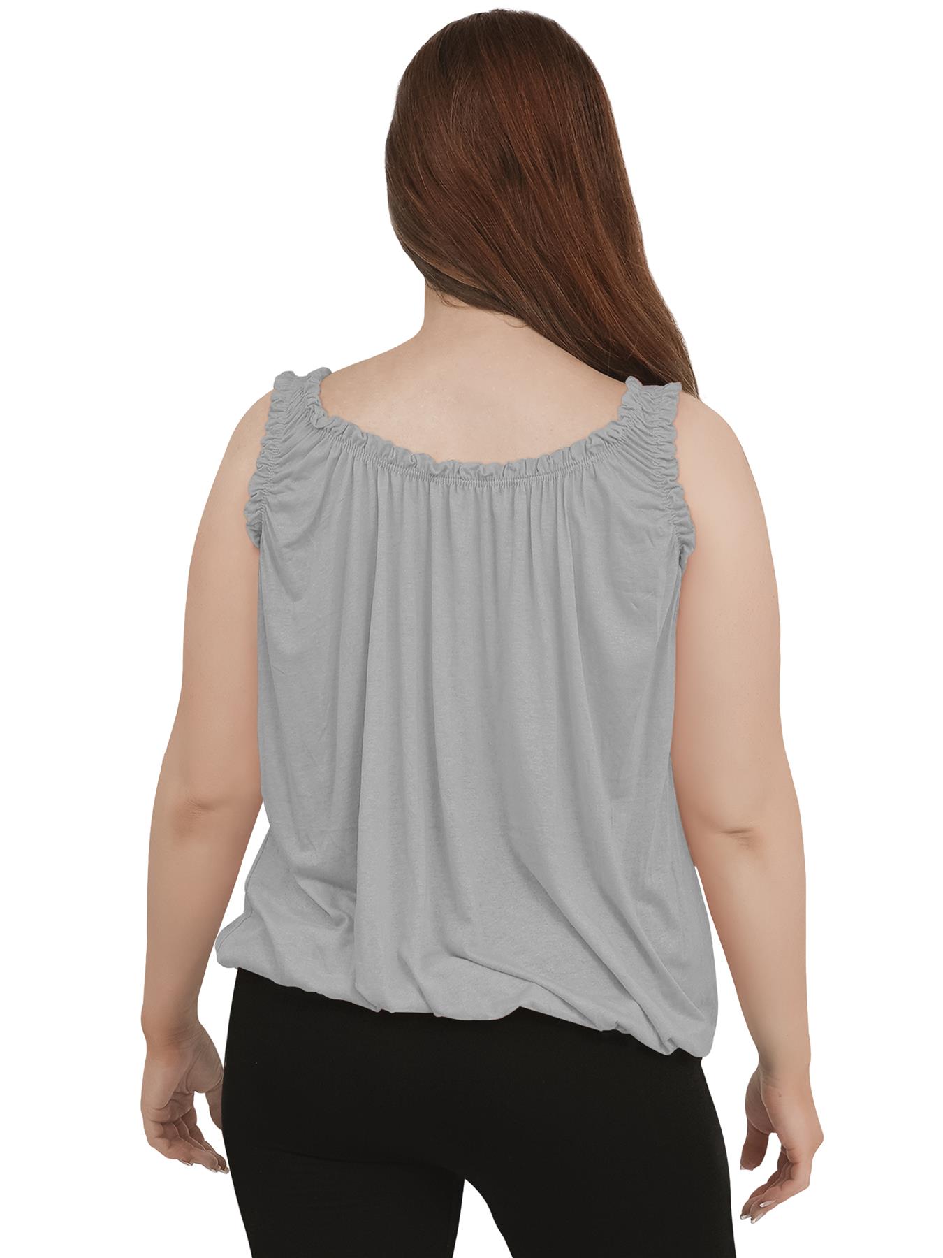 Women Round Scoop Neckline Gathered Vest Top Ladies Elastic Bubble Hem Summer - Picture 75 of 138