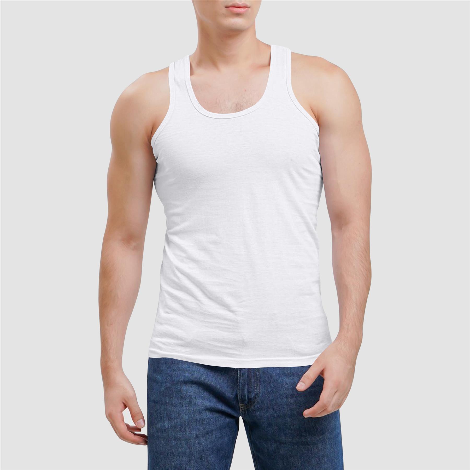 Herren-Unterhemden Trägershirt uni Sommer 100 % Baumwolle Tanktops für Fitnessstudio Training UK - Bild 5 von 6