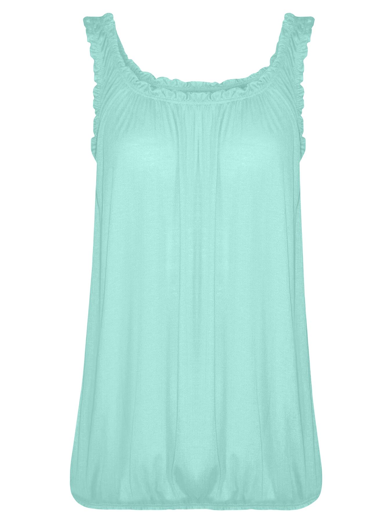 Women Round Scoop Neckline Gathered Vest Top Ladies Elastic Bubble Hem Summer - Picture 81 of 138