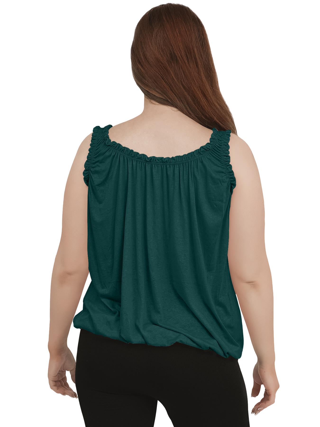 Women Round Scoop Neckline Gathered Vest Top Ladies Elastic Bubble Hem Summer - Picture 34 of 138
