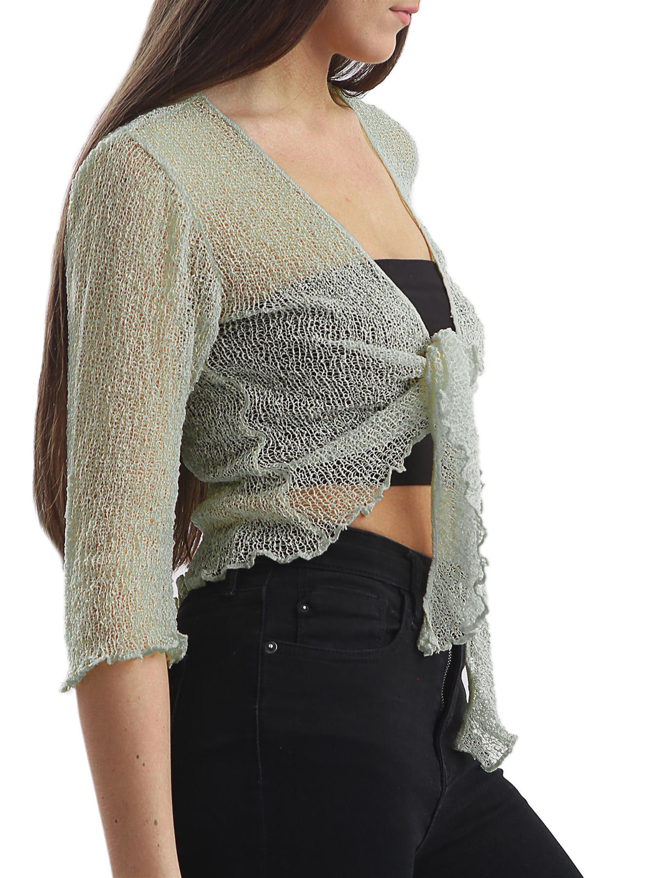 Womens Tie Up Open Front Shrug Ladies Knitted Cropped Bolero beach summer Top - Picture 141 of 169