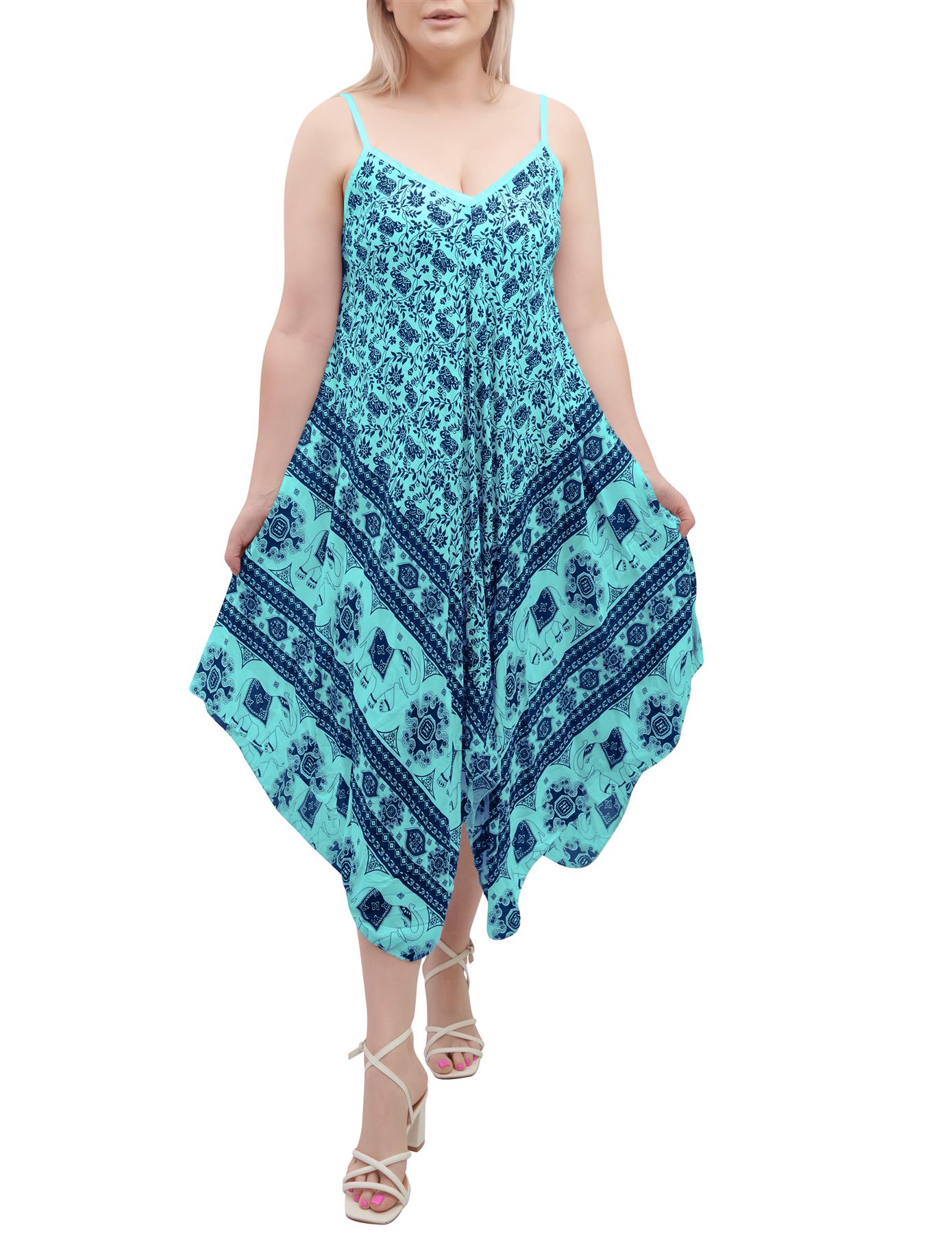 Womens Sleeveless Italian V Neck Hanky Dress Elephant Print Strappy Summer Maxi - Picture 67 of 72