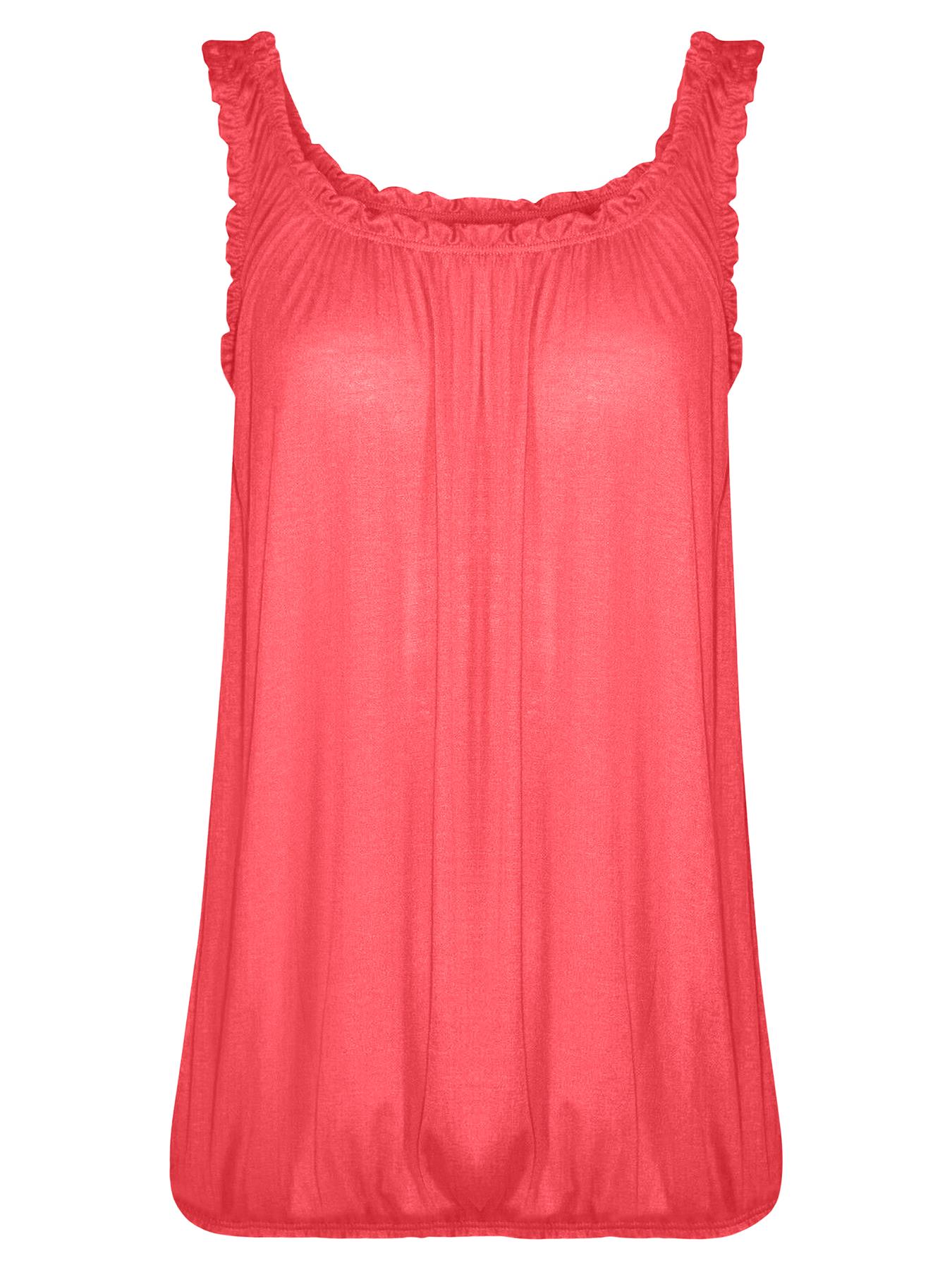 Women Round Scoop Neckline Gathered Vest Top Ladies Elastic Bubble Hem Summer - Picture 22 of 138