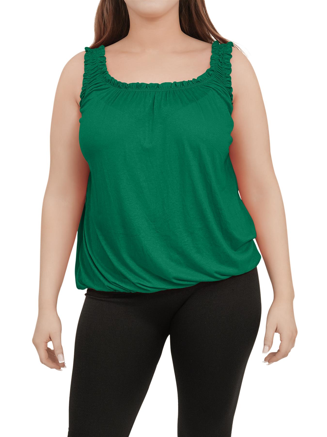 Women Round Scoop Neckline Gathered Vest Top Ladies Elastic Bubble Hem Summer - Picture 58 of 138