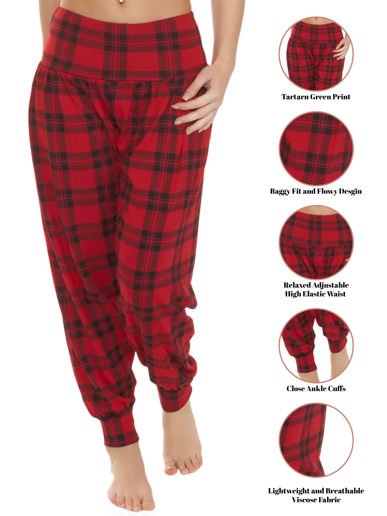 Womens Tartan Print Loose Baggy Style Long Pant Ali Baba Harem Trouser Plus Size - Picture 19 of 20
