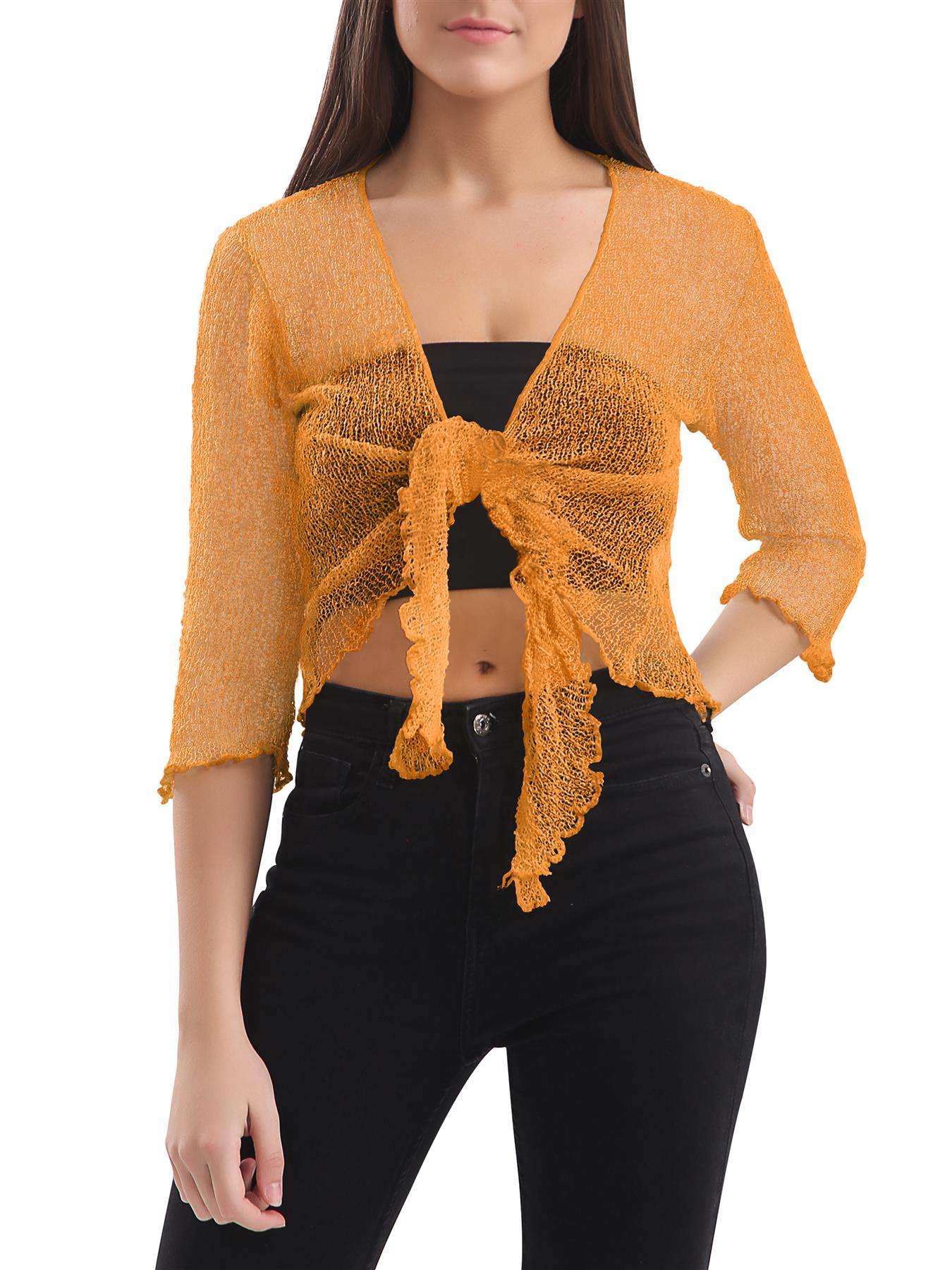 Womens Tie Up Open Front Shrug Ladies Knitted Cropped Bolero beach summer Top - Picture 167 of 169