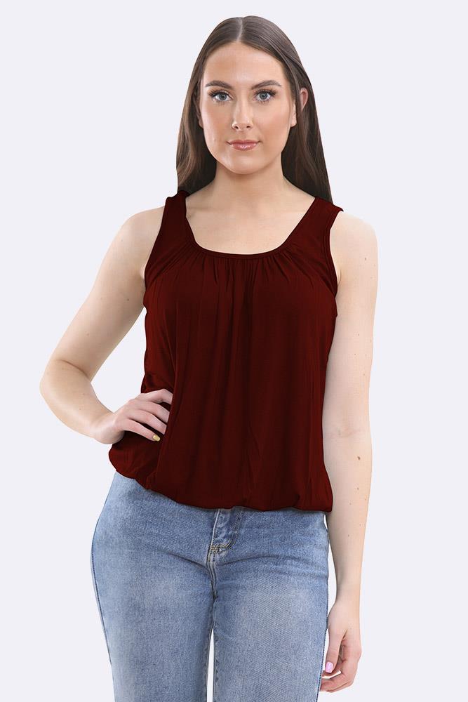 Womens Italian Plated Basic Top Ladies Elasticated Round Scoop Neck Vest T-Shirt - Picture 56 of 102