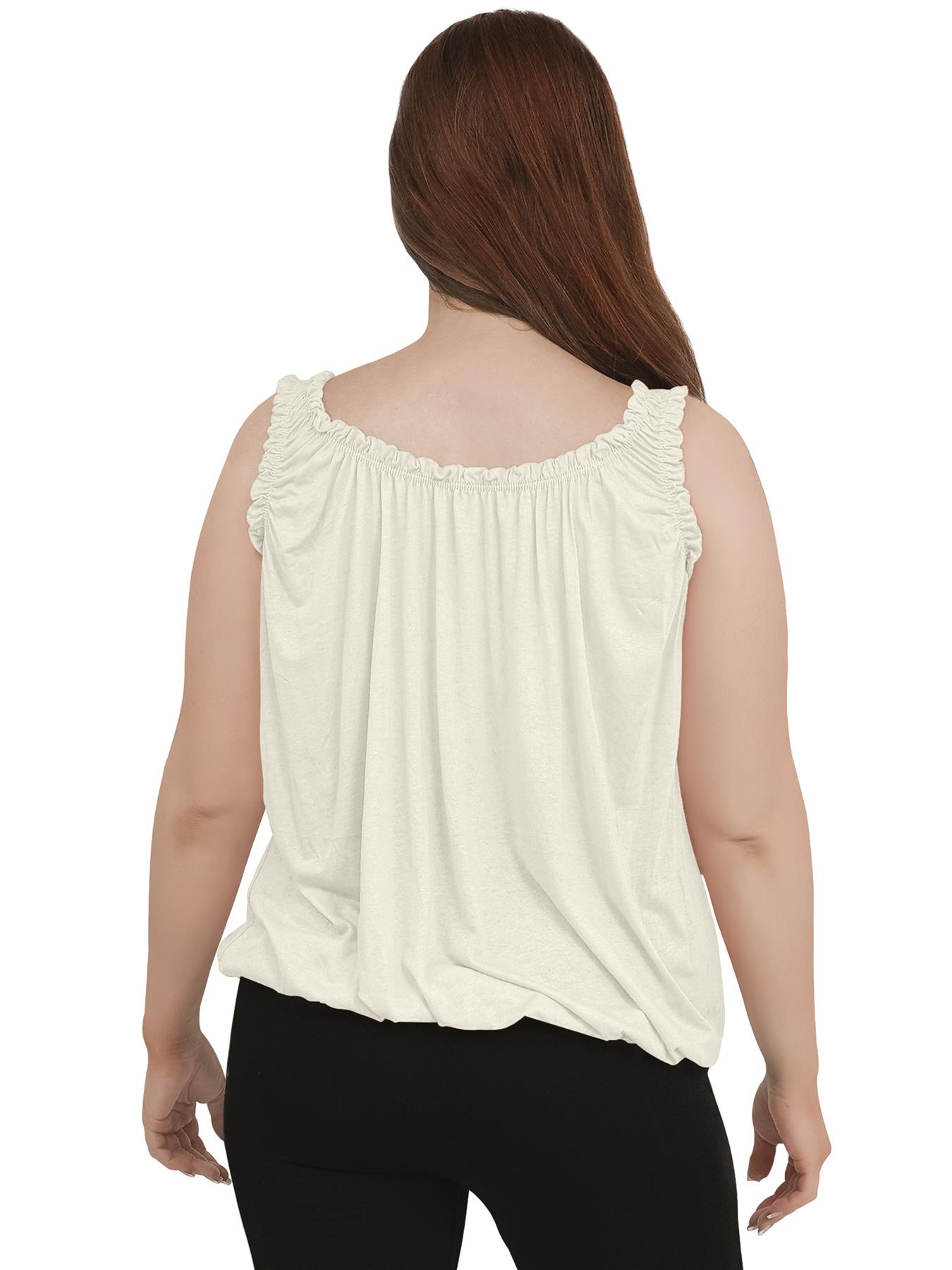 Women Round Scoop Neckline Gathered Vest Top Ladies Elastic Bubble Hem Summer - Picture 28 of 138