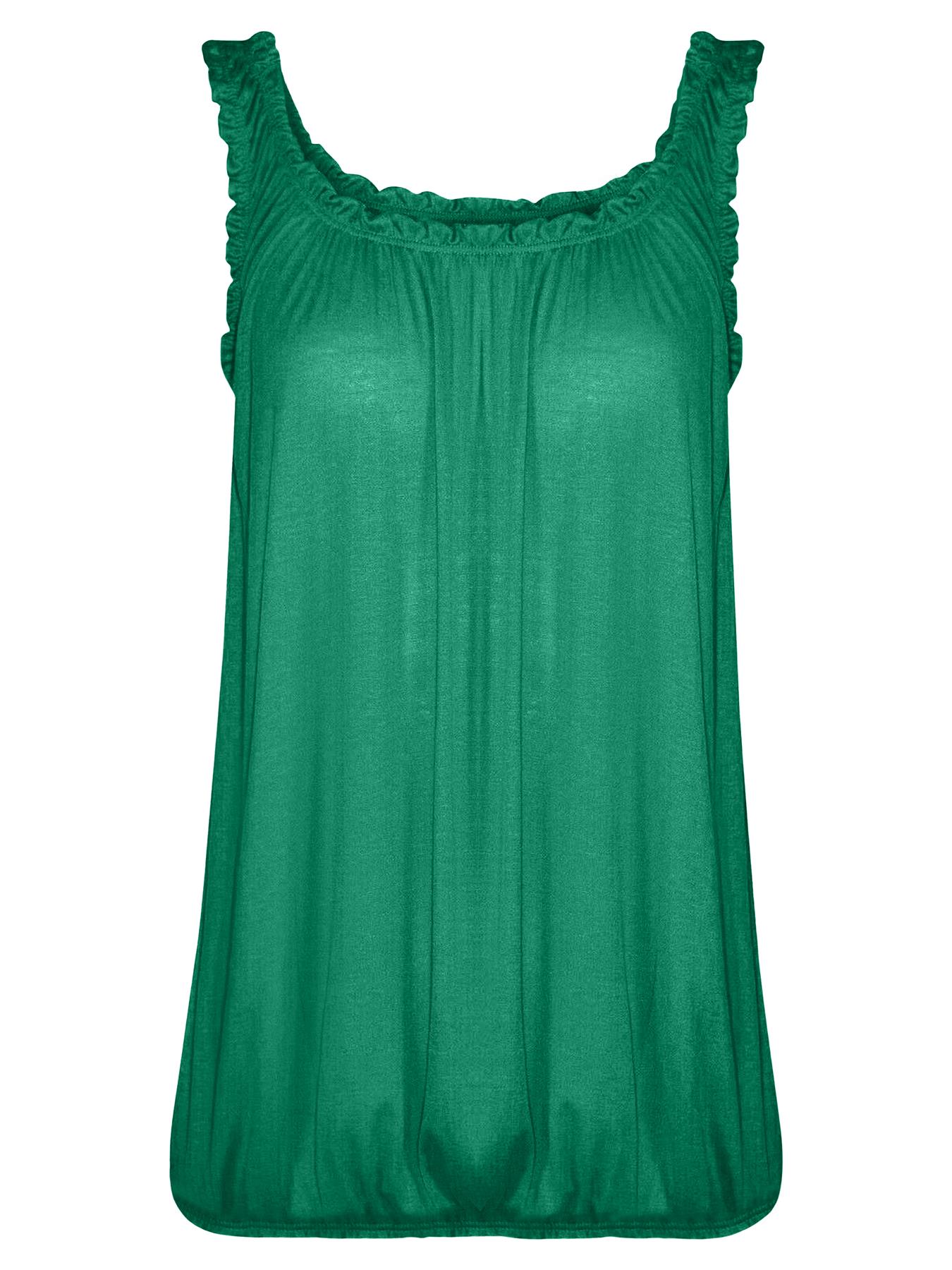Women Round Scoop Neckline Gathered Vest Top Ladies Elastic Bubble Hem Summer - Picture 56 of 138