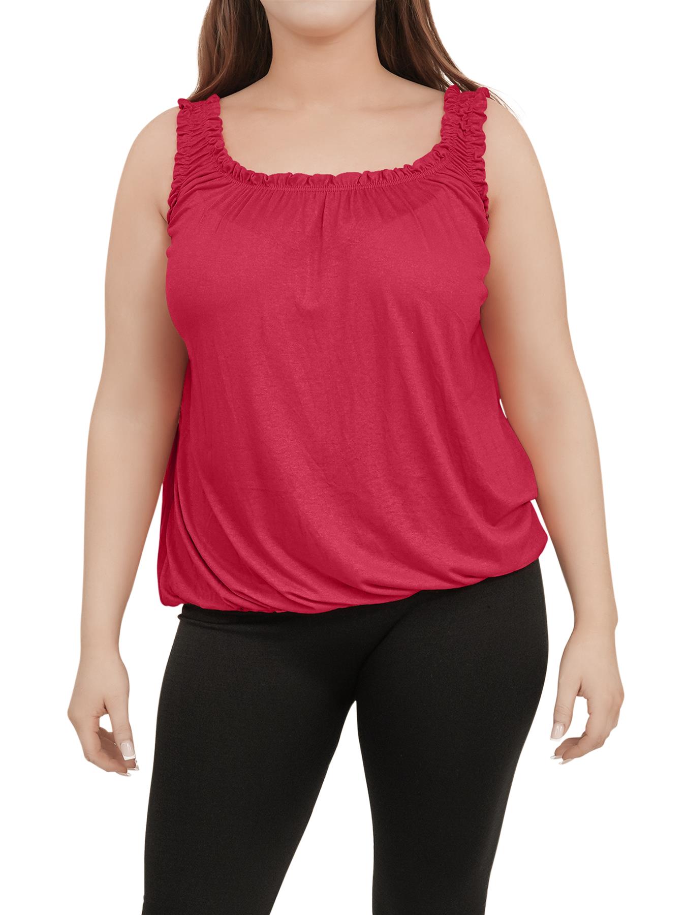 Women Round Scoop Neckline Gathered Vest Top Ladies Elastic Bubble Hem Summer - Picture 135 of 138