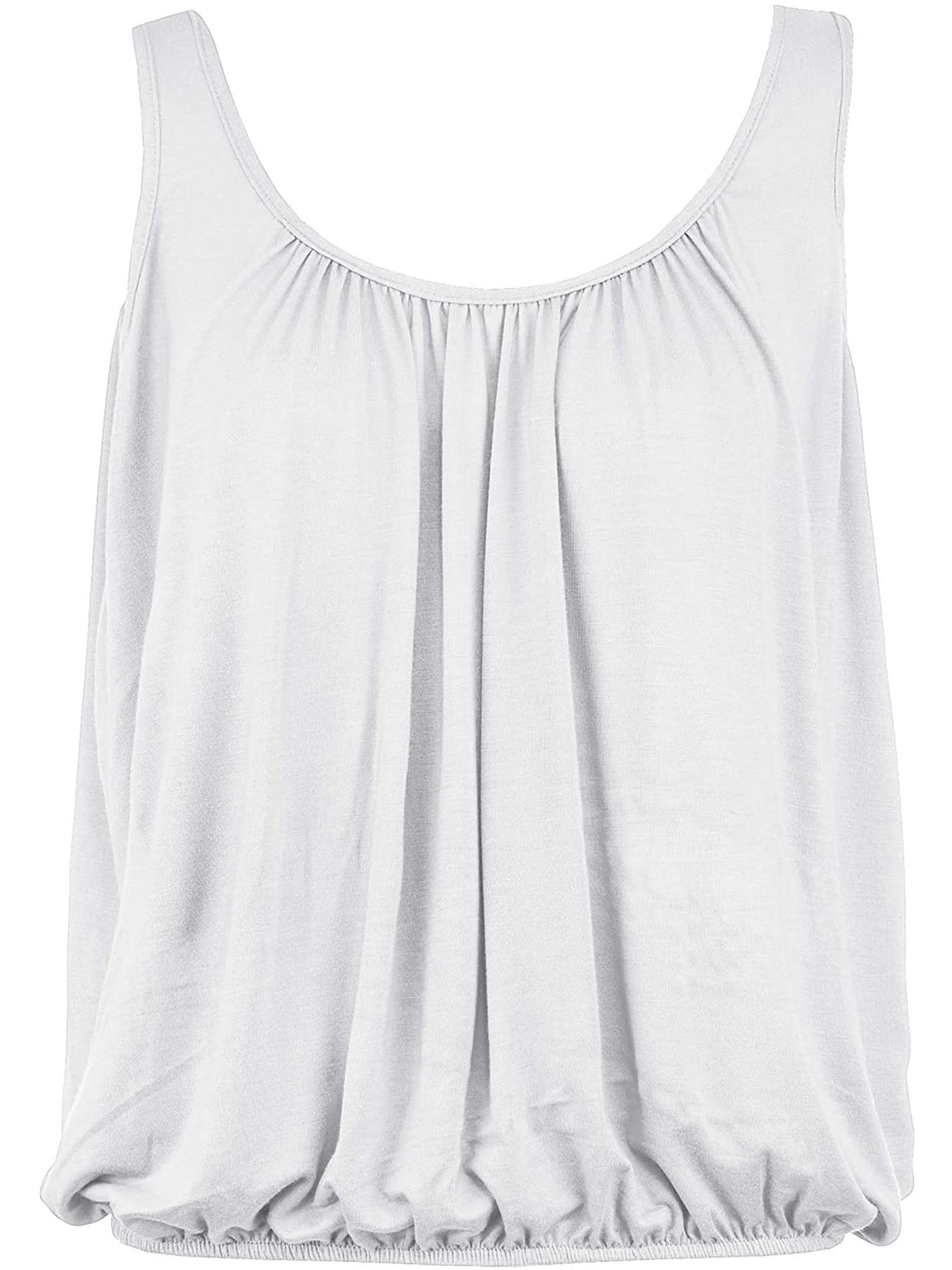 Womens Italian Plated Basic Top Ladies Elasticated Round Scoop Neck Vest T-Shirt - Picture 97 of 102
