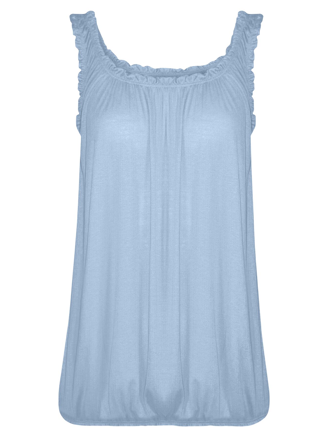 Women Round Scoop Neckline Gathered Vest Top Ladies Elastic Bubble Hem Summer - Picture 118 of 138