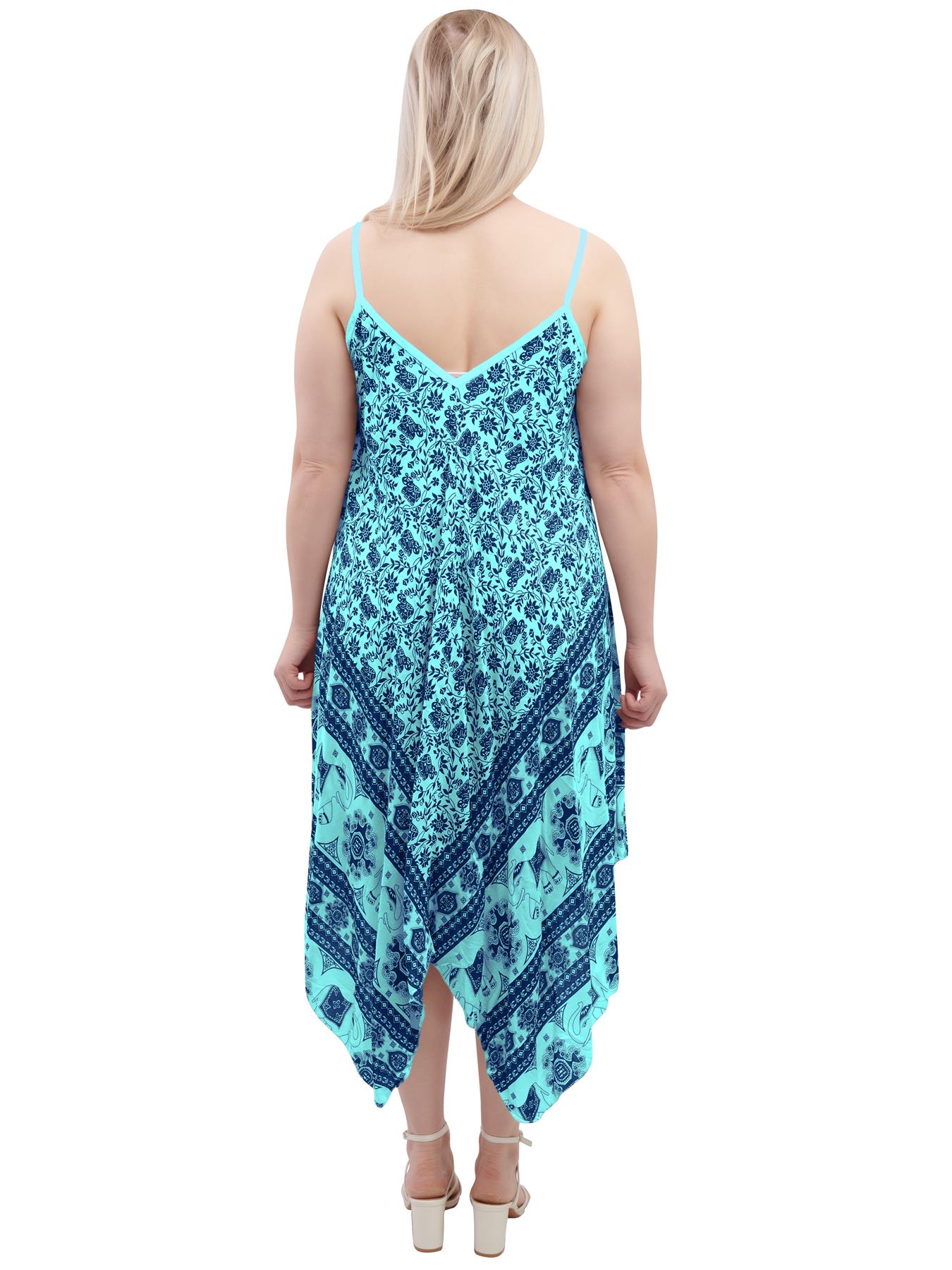 Womens Sleeveless Italian V Neck Hanky Dress Elephant Print Strappy Summer Maxi - Picture 69 of 72