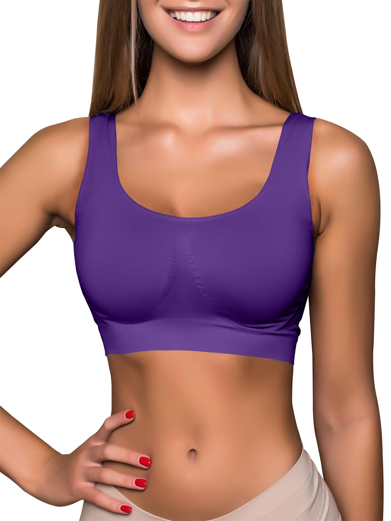 Womens Ladies Comfort Padded Stretch Sports Yoga Bra Top Crop Vest Tank - Picture 38 of 62