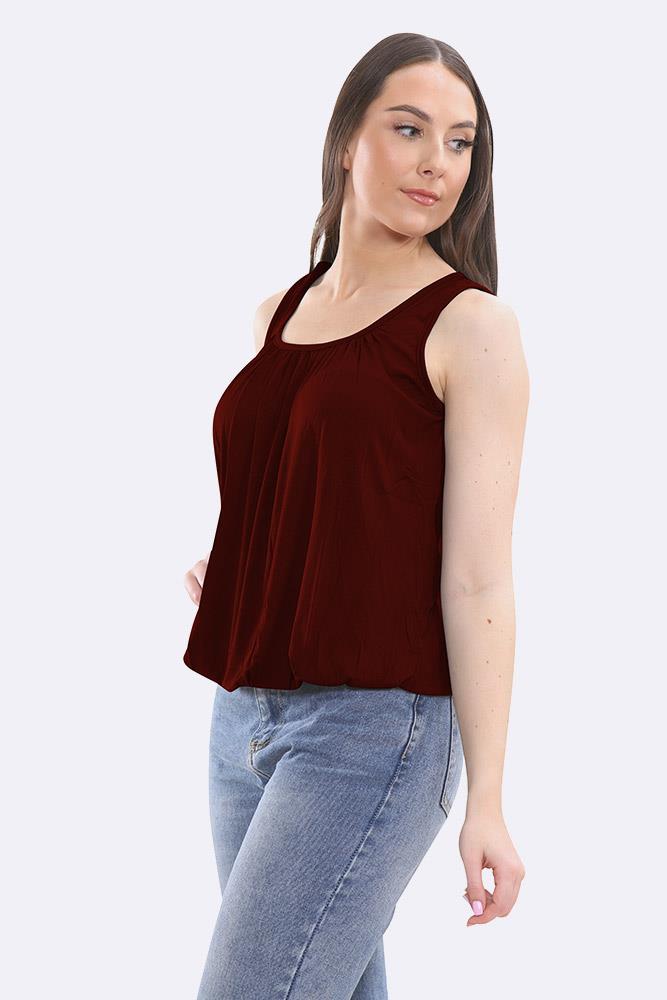 Womens Italian Plated Basic Top Ladies Elasticated Round Scoop Neck Vest T-Shirt - Picture 57 of 102