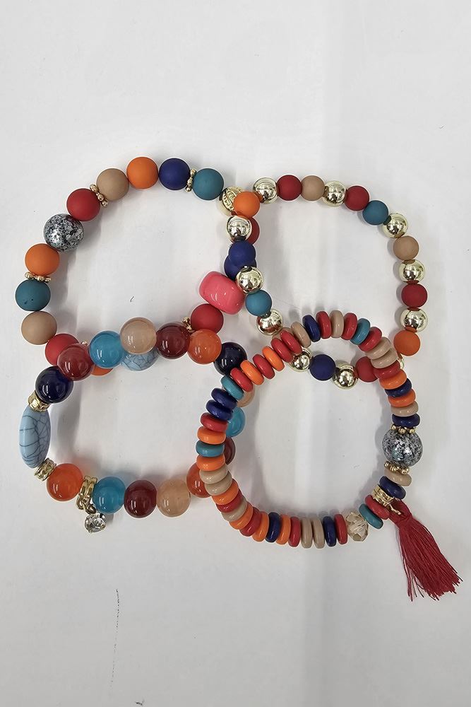 LMF Boho Multi Beads Tassel Bracelet Womens Bangle Multilayer 4Pcs/Set - Picture 11 of 11
