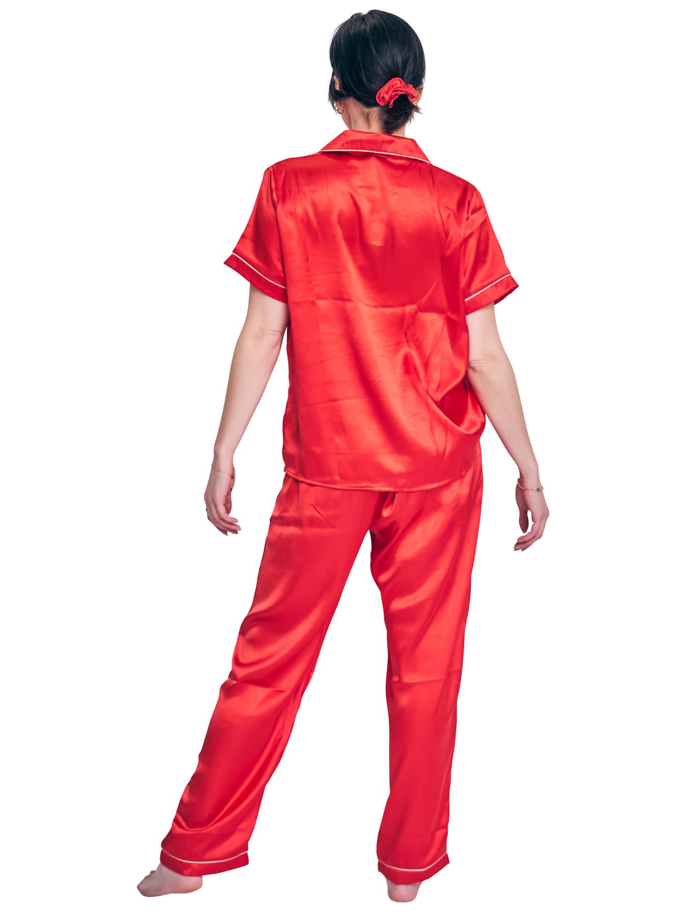 Women’s Long/Short Sleeve Pyjama Set Satin Silk Soft Nightwear PJS Loungewear UK - Picture 13 of 15
