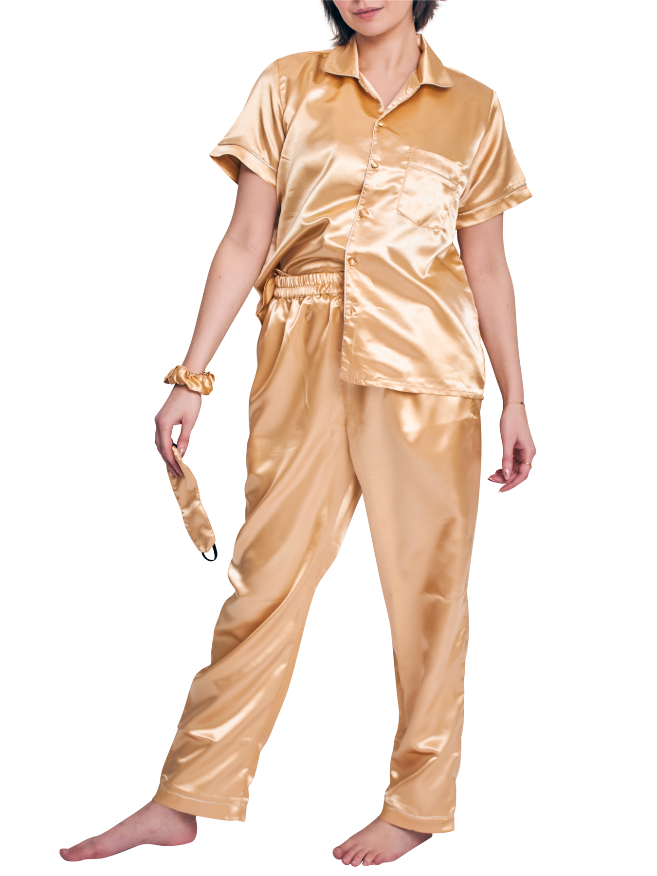 Women’s Long/Short Sleeve Pyjama Set Satin Silk Soft Nightwear PJS Loungewear UK - Picture 8 of 15